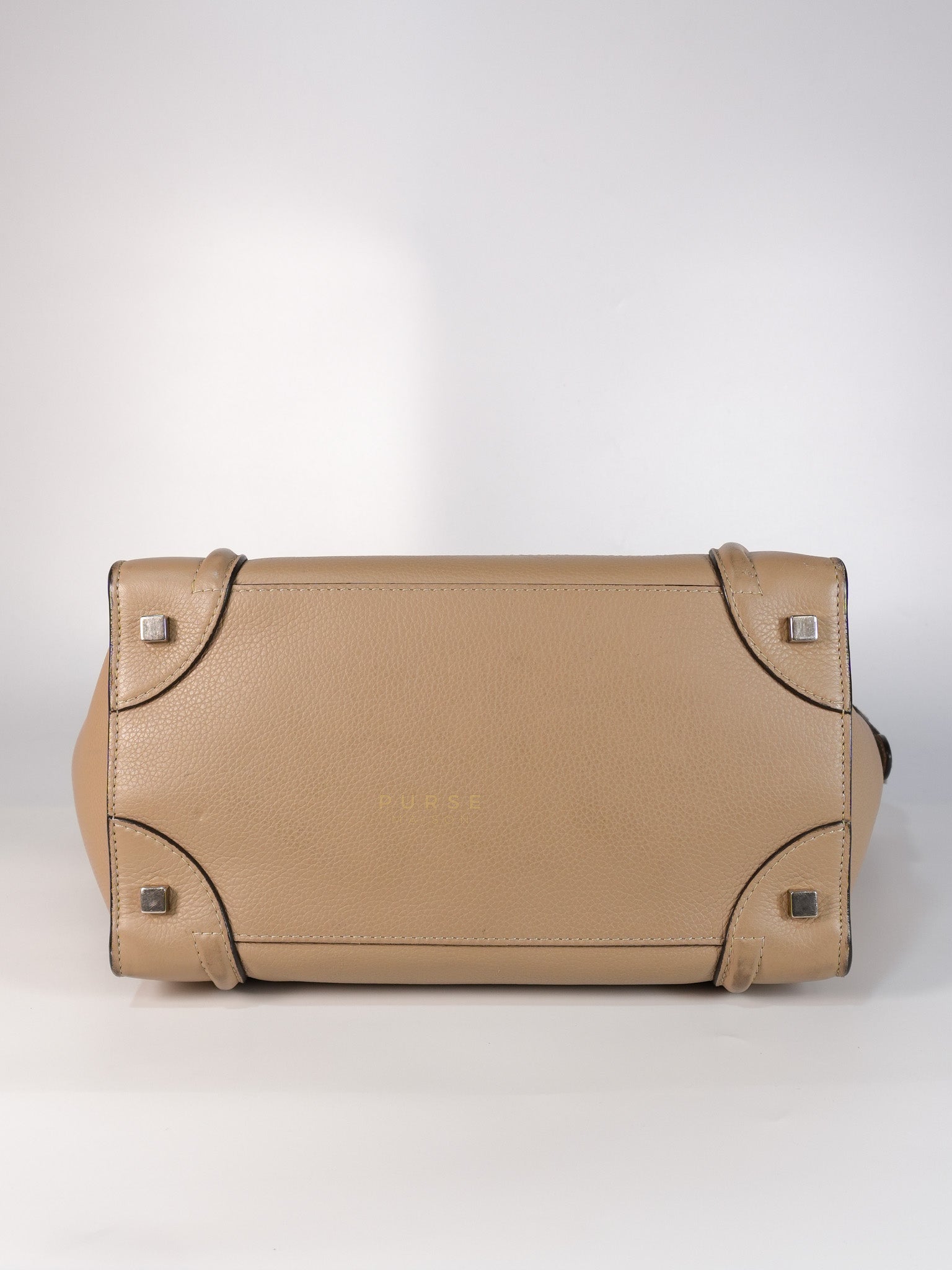 Micro Luggage Taupe in Drummed Calfskin Leather | Purse Maison Luxury Bags Shop