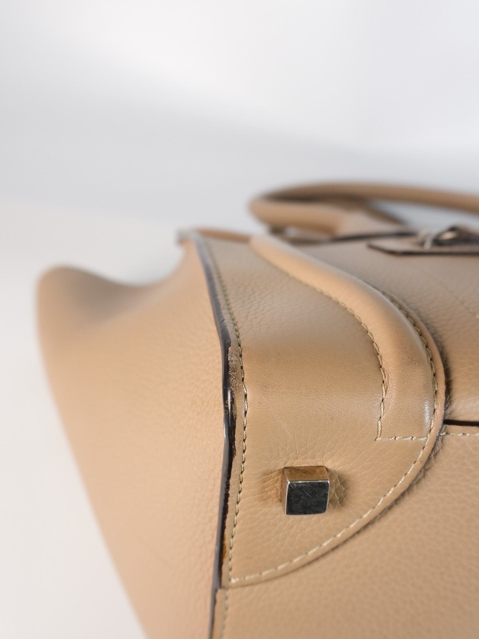 Micro Luggage Taupe in Drummed Calfskin Leather | Purse Maison Luxury Bags Shop