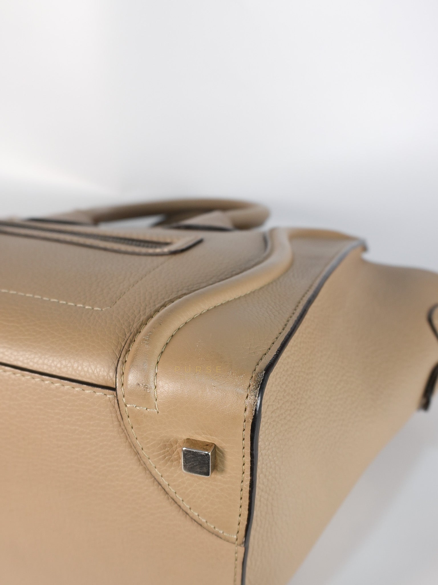 Micro Luggage Taupe in Drummed Calfskin Leather | Purse Maison Luxury Bags Shop