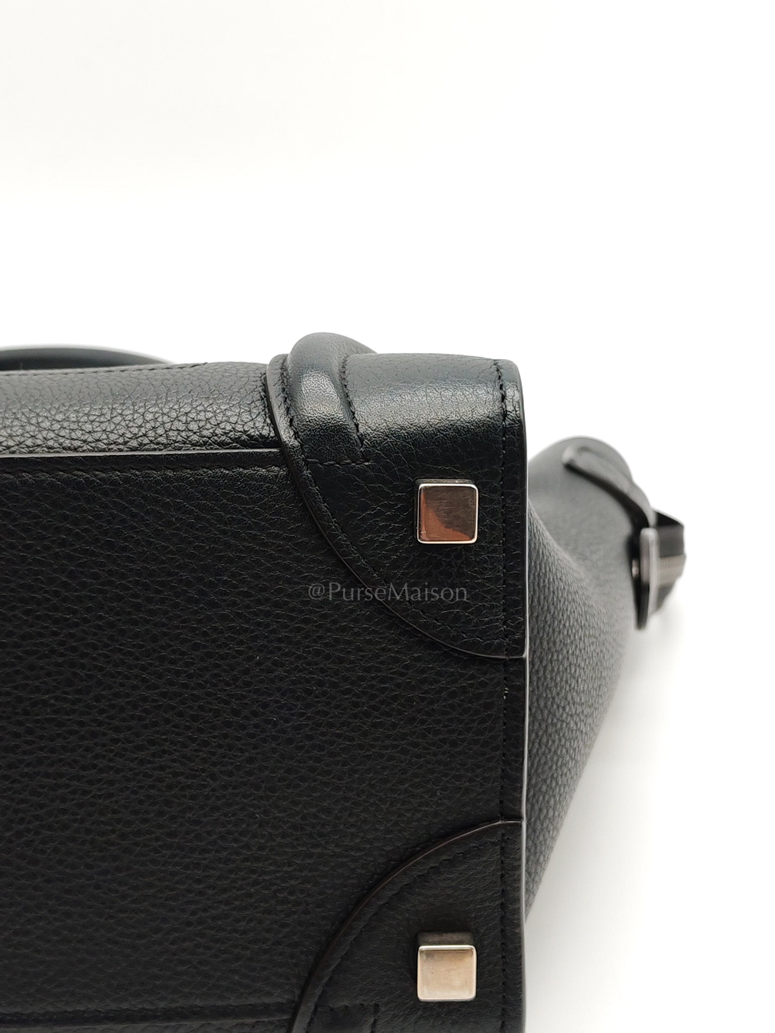 Micro Luggage Tote Bag in Black Grained Calfskin Leather | Purse Maison Luxury Bags Shop