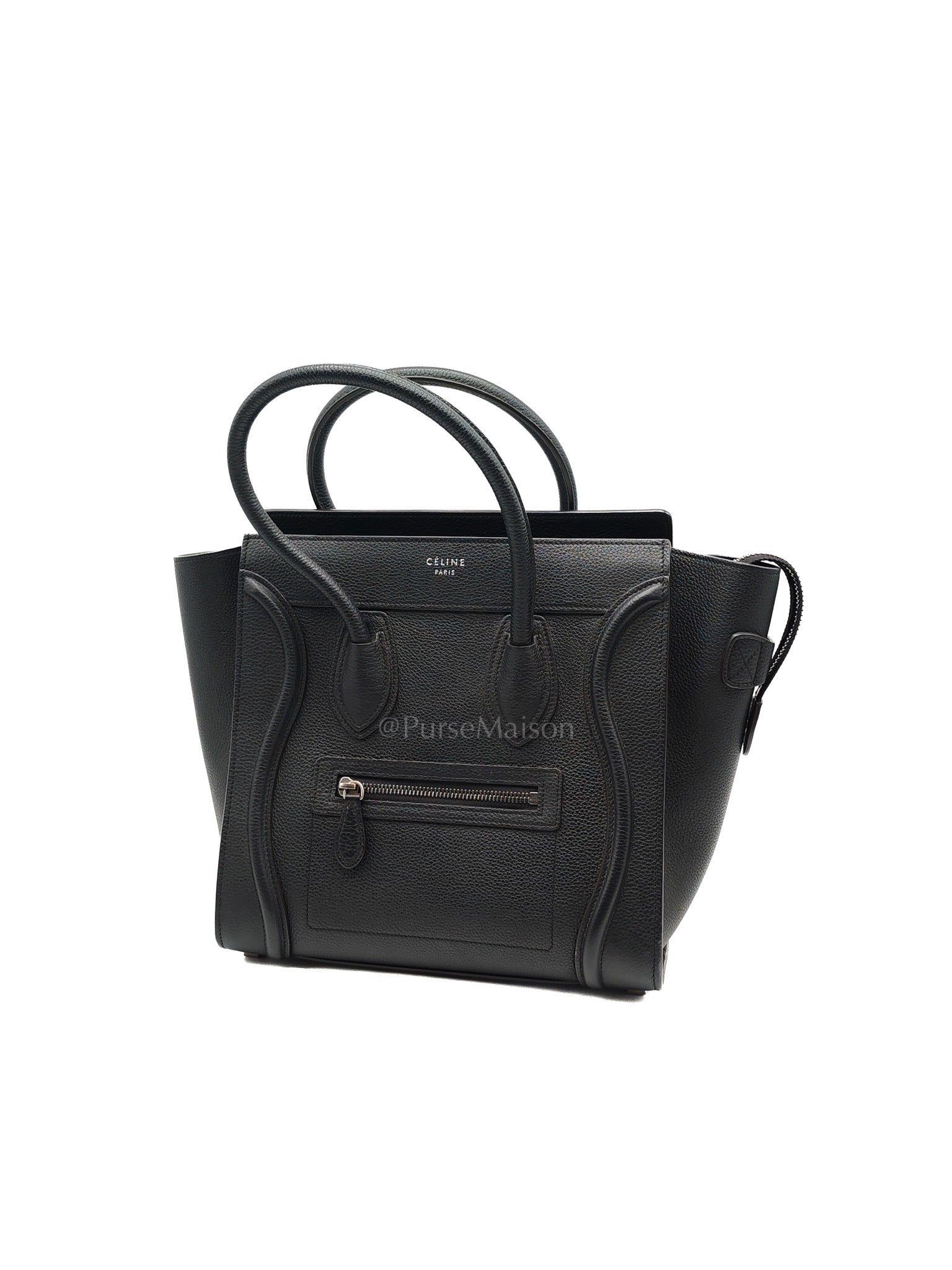 Micro Luggage Tote Bag in Black Grained Calfskin Leather | Purse Maison Luxury Bags Shop