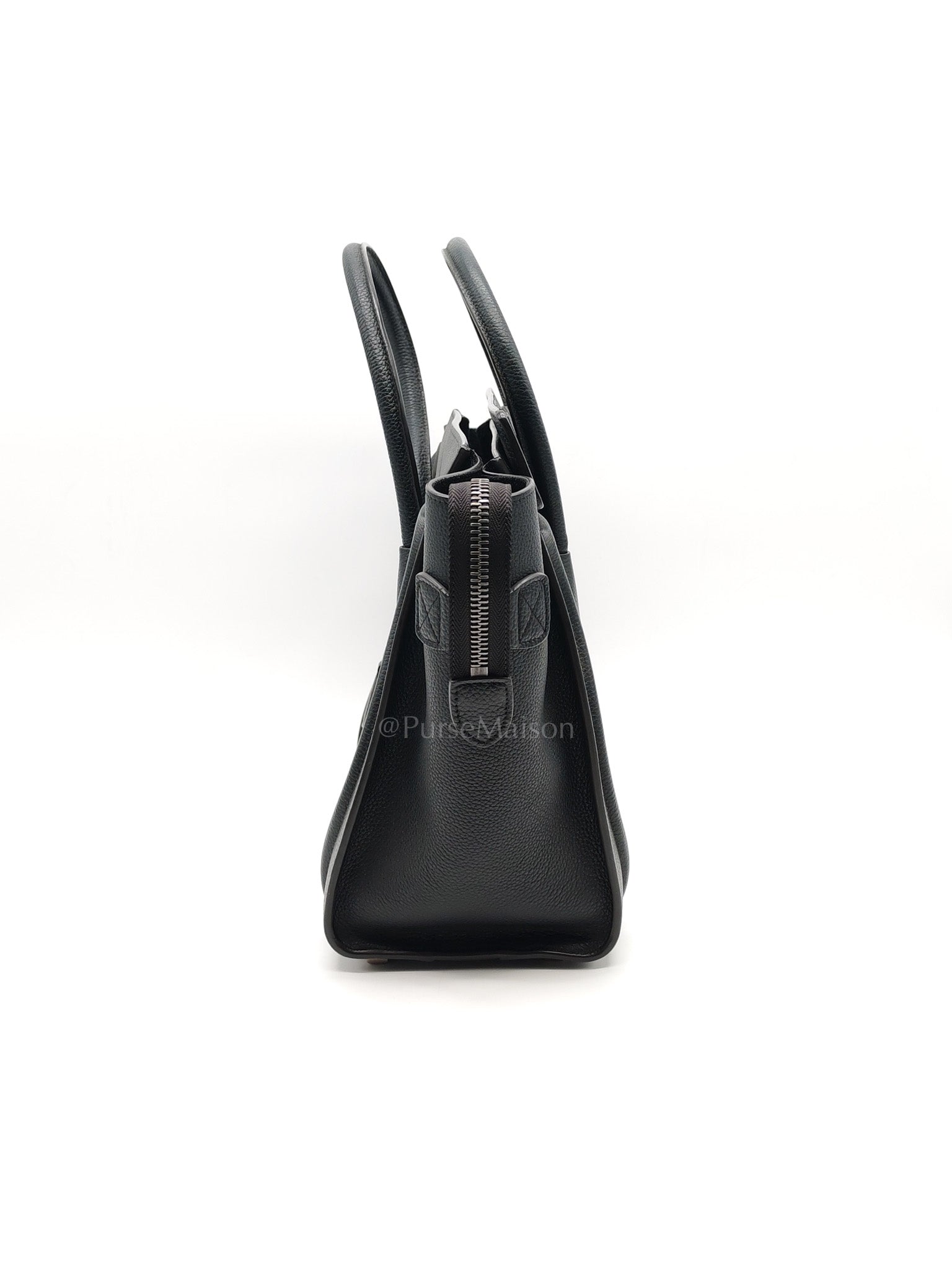 Micro Luggage Tote Bag in Black Grained Calfskin Leather | Purse Maison Luxury Bags Shop