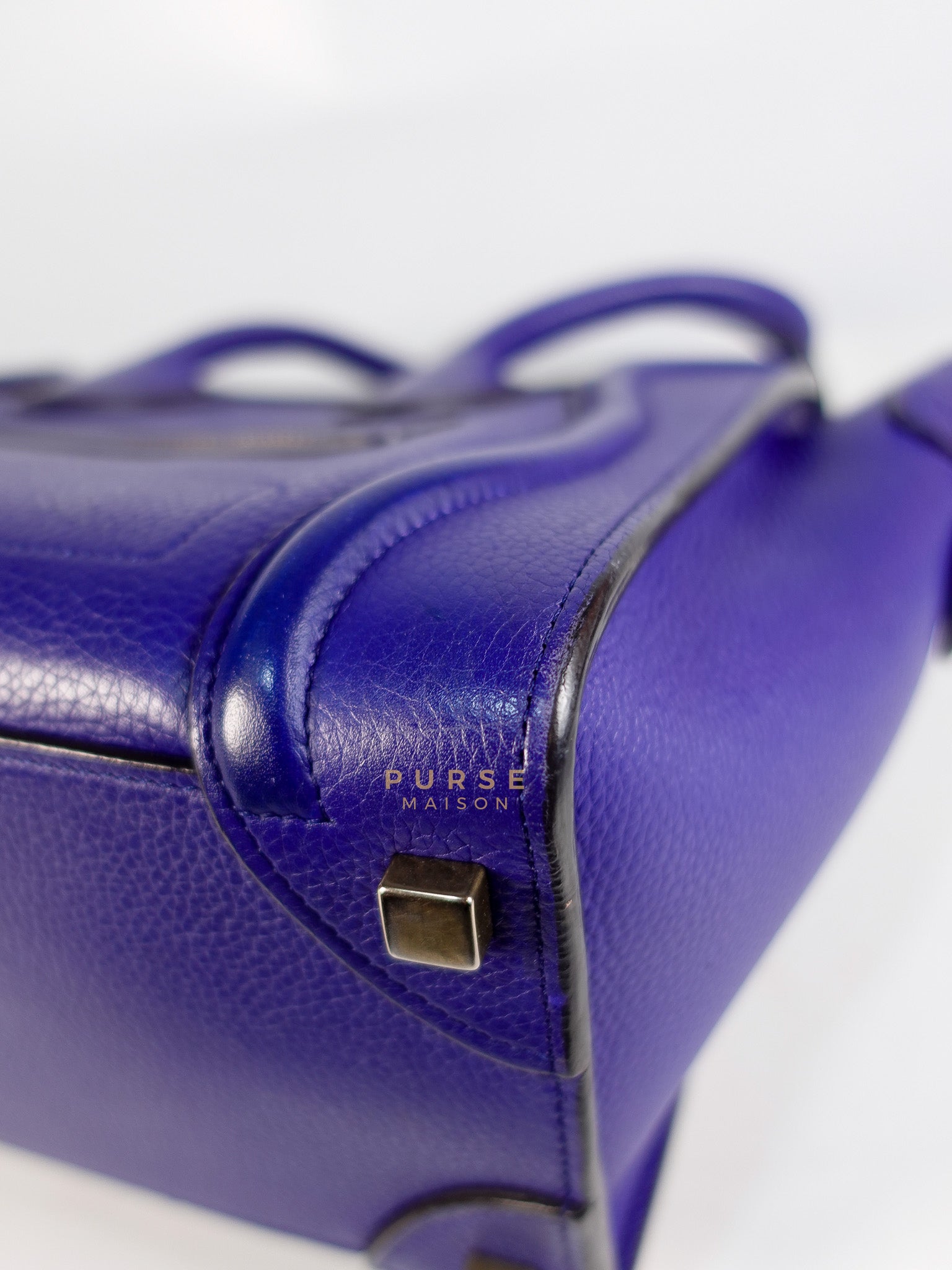 Micro Luggage Tote Bag in Blue Calfskin Leather | Purse Maison Luxury Bags Shop