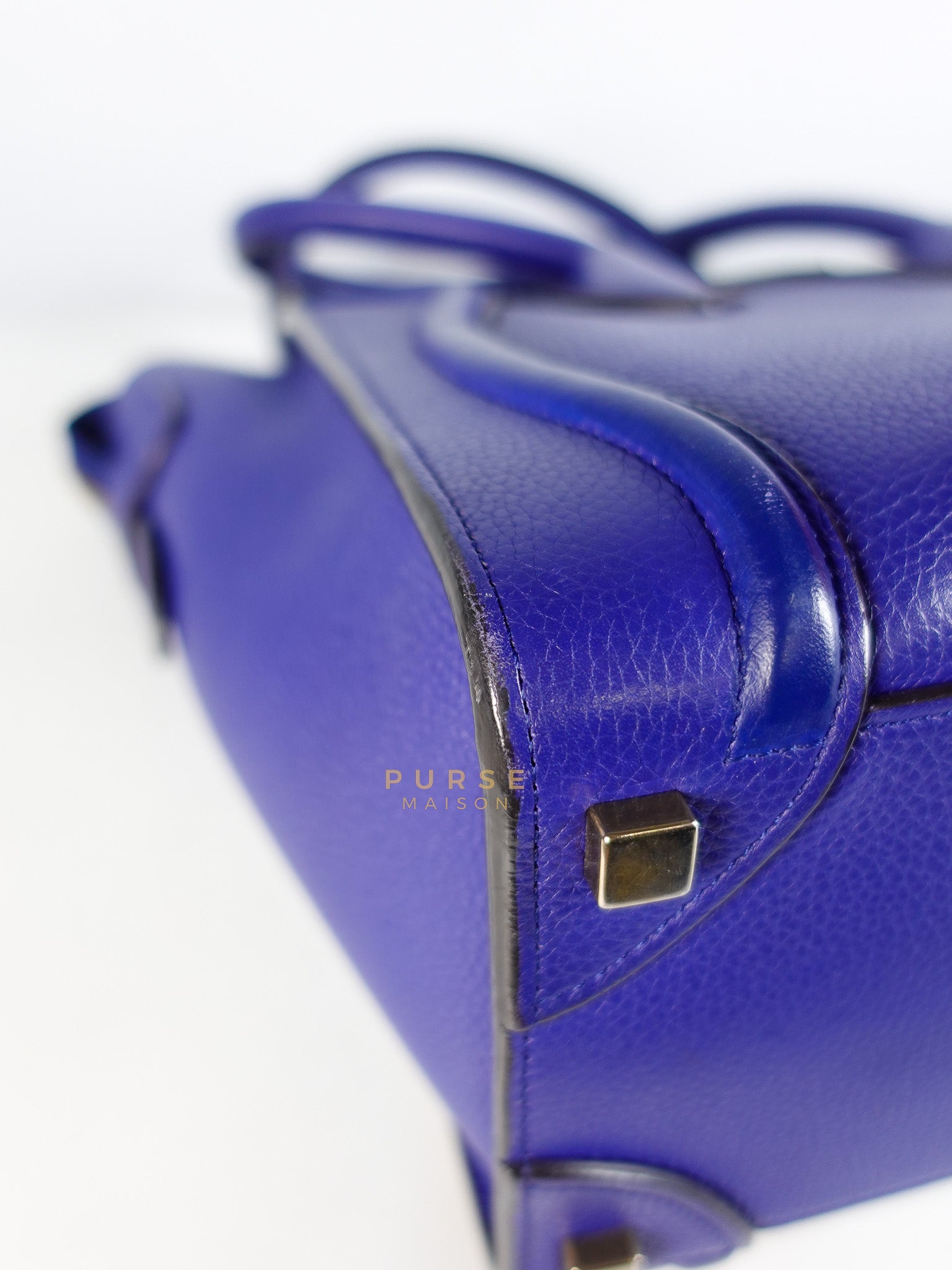 Micro Luggage Tote Bag in Blue Calfskin Leather | Purse Maison Luxury Bags Shop