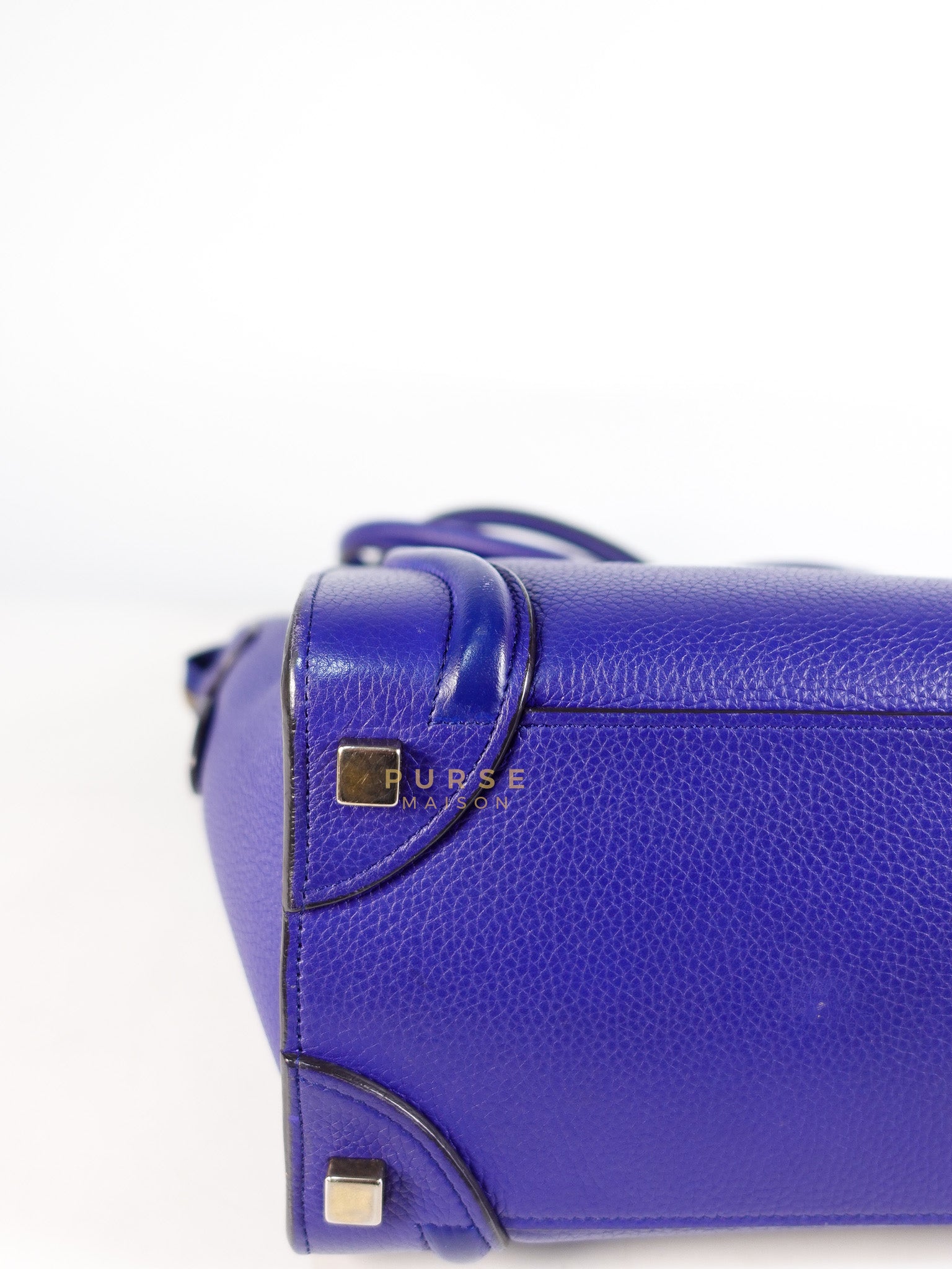 Micro Luggage Tote Bag in Blue Calfskin Leather | Purse Maison Luxury Bags Shop