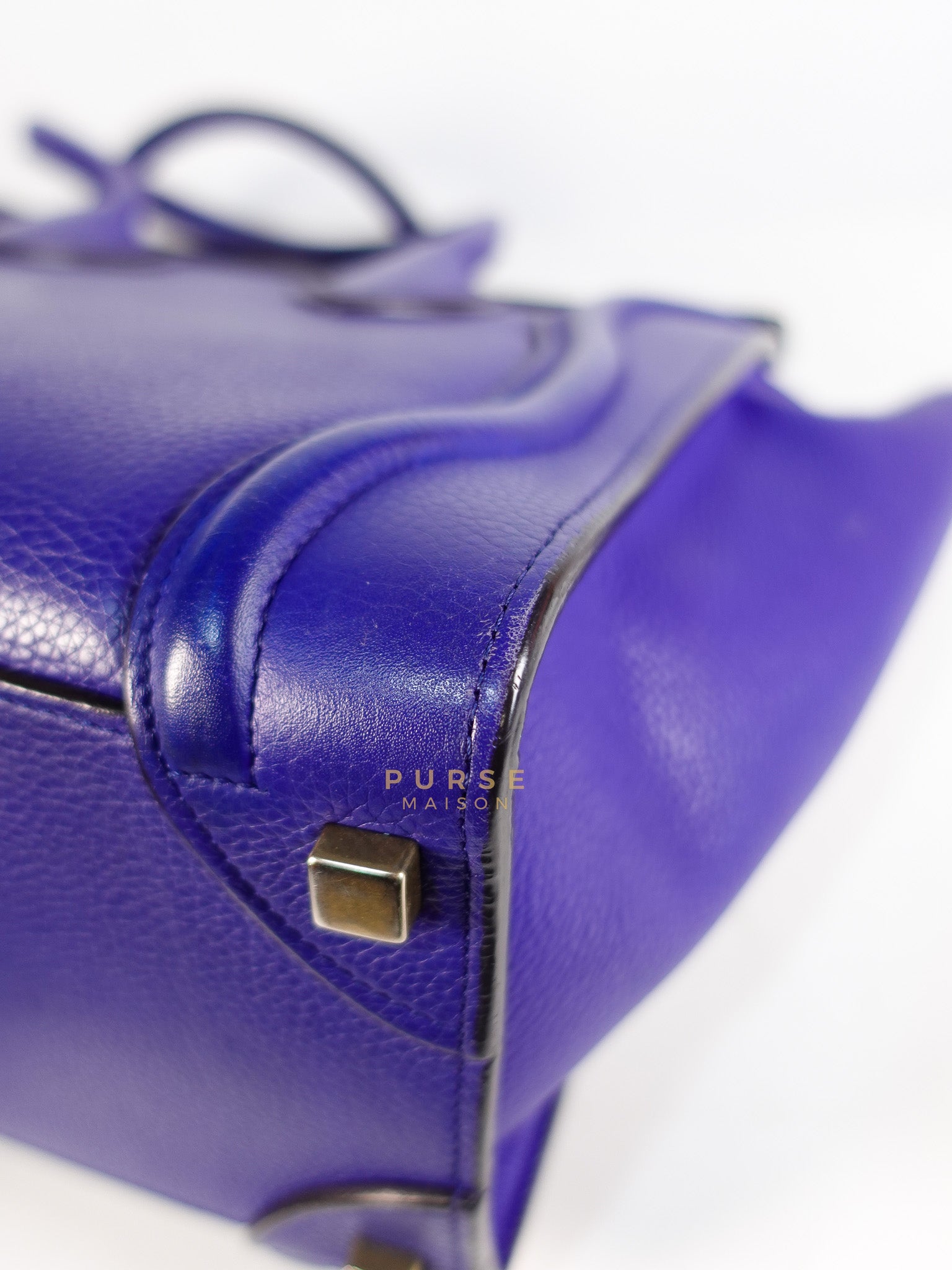 Micro Luggage Tote Bag in Blue Calfskin Leather | Purse Maison Luxury Bags Shop