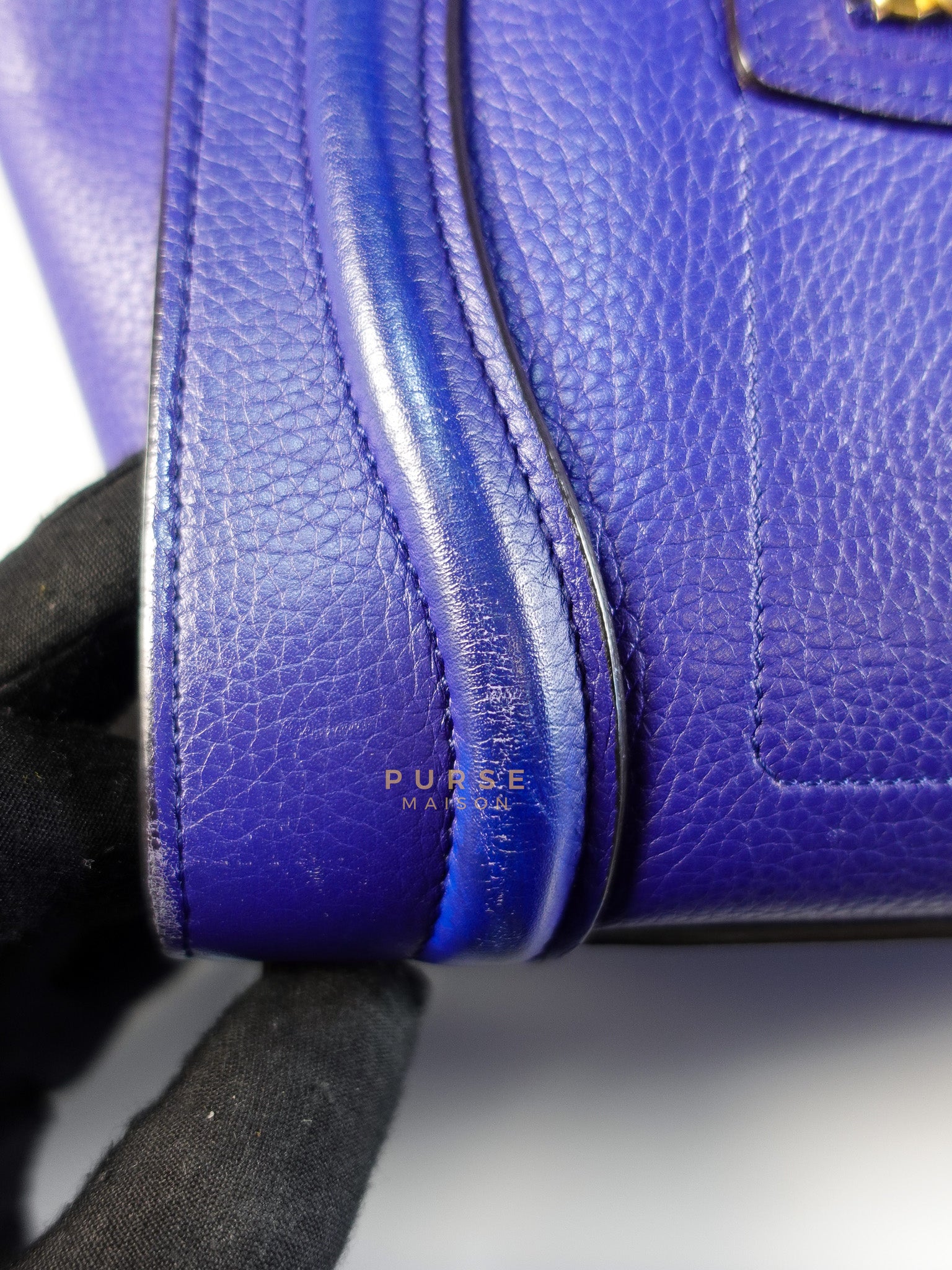 Micro Luggage Tote Bag in Blue Calfskin Leather | Purse Maison Luxury Bags Shop