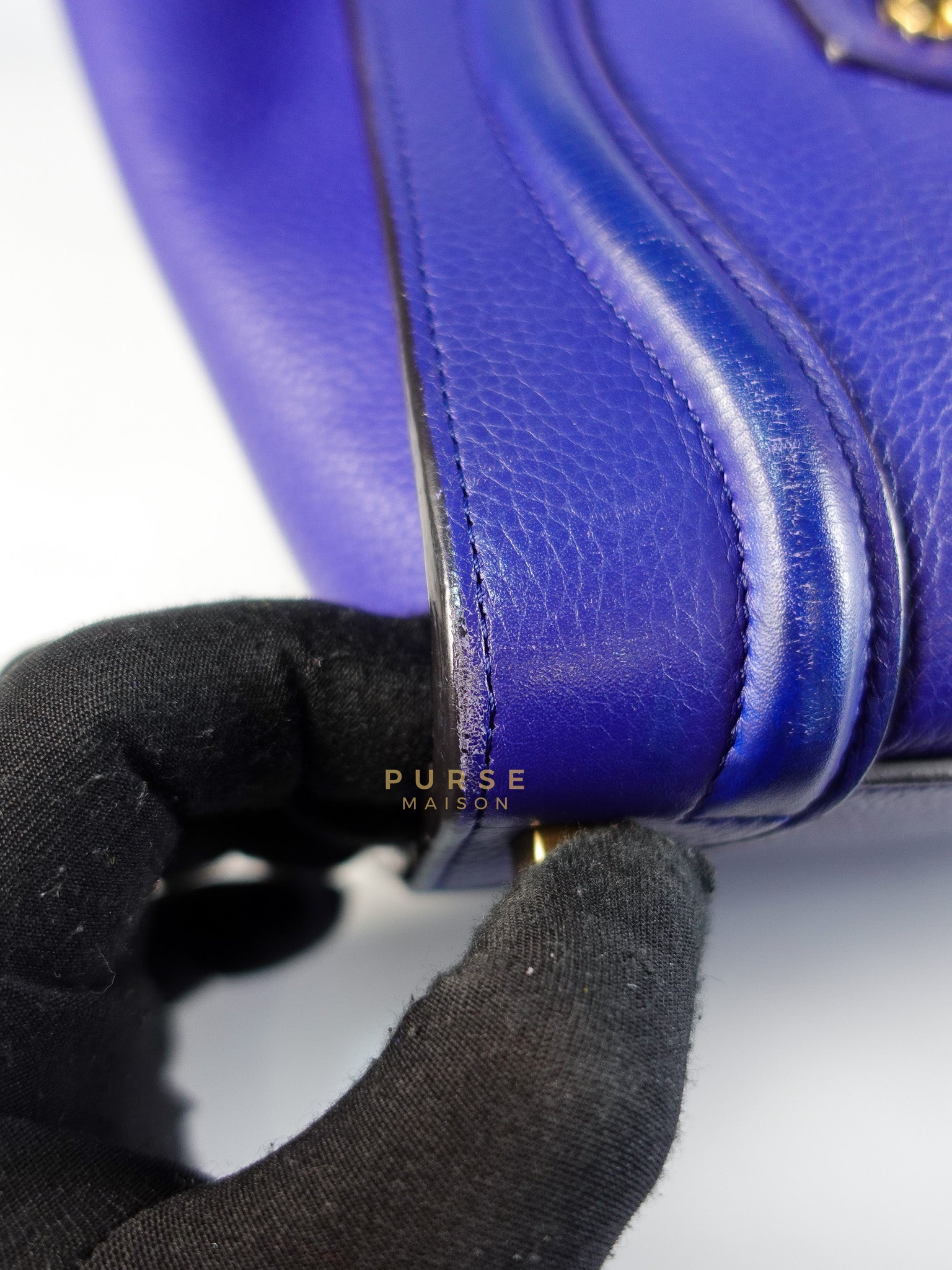 Micro Luggage Tote Bag in Blue Calfskin Leather | Purse Maison Luxury Bags Shop