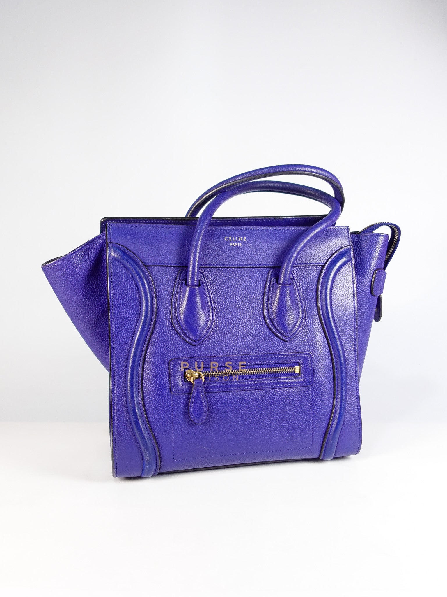 Micro Luggage Tote Bag in Blue Calfskin Leather | Purse Maison Luxury Bags Shop