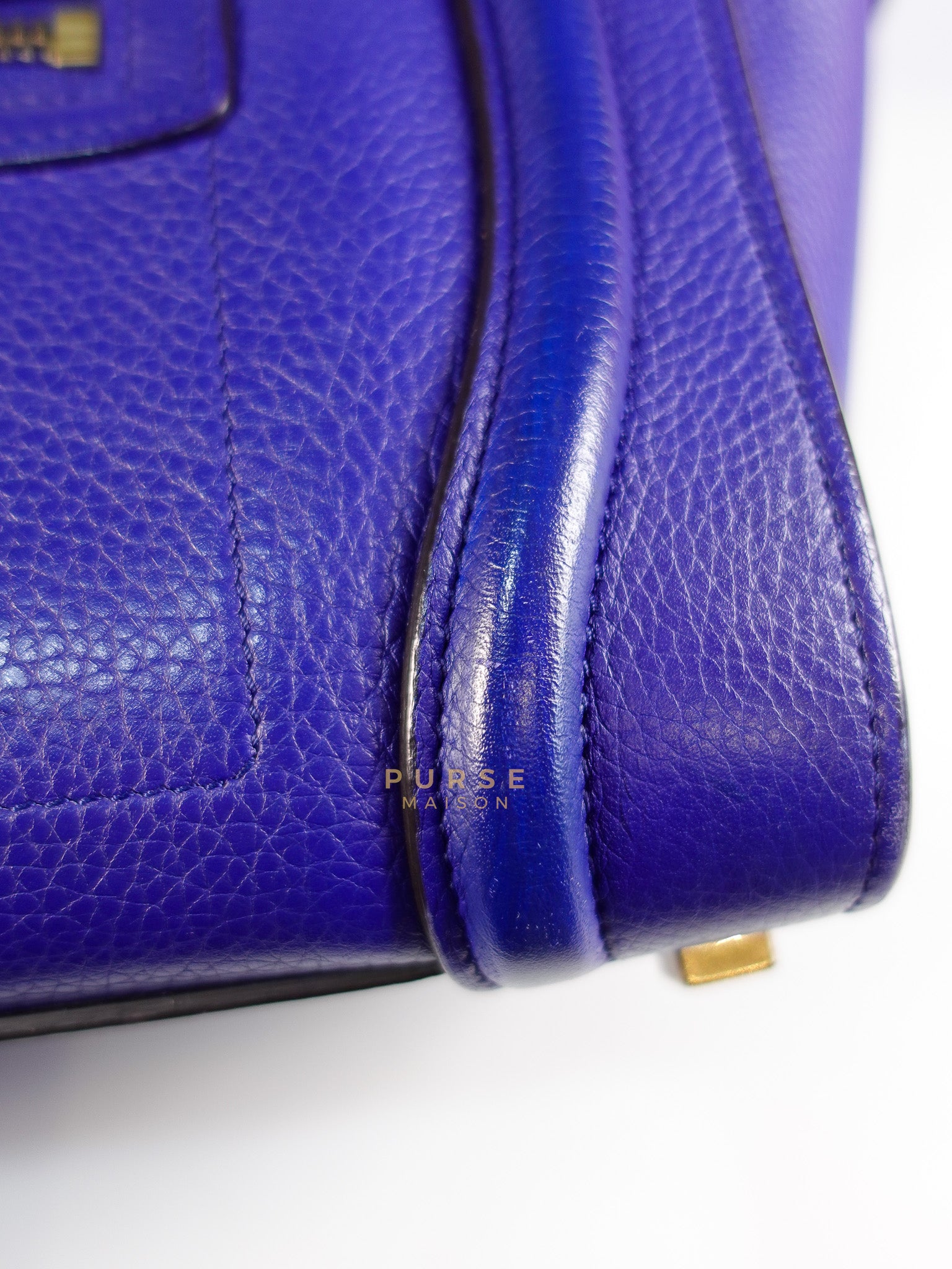 Micro Luggage Tote Bag in Blue Calfskin Leather | Purse Maison Luxury Bags Shop