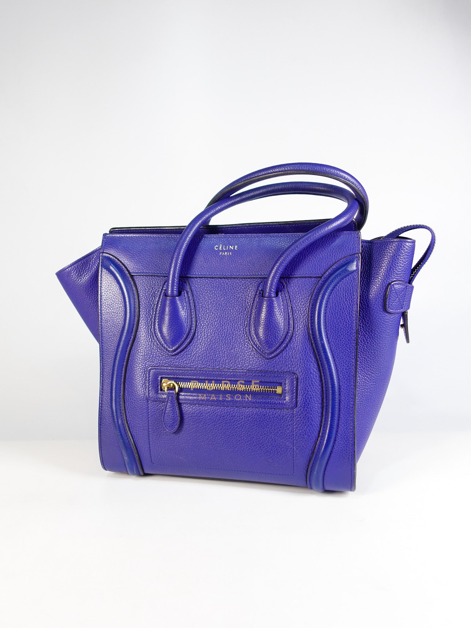 Micro Luggage Tote Bag in Blue Calfskin Leather | Purse Maison Luxury Bags Shop