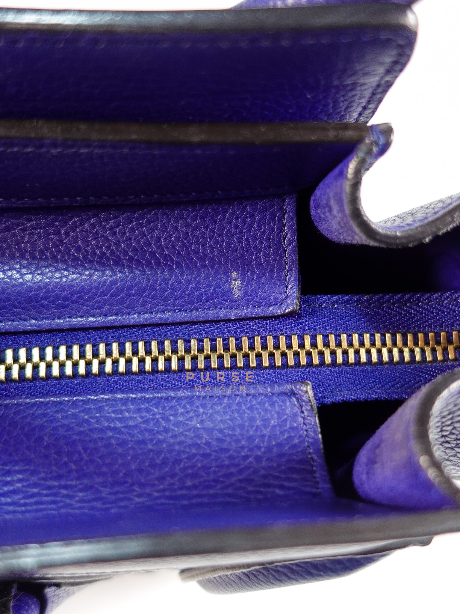 Micro Luggage Tote Bag in Blue Calfskin Leather | Purse Maison Luxury Bags Shop