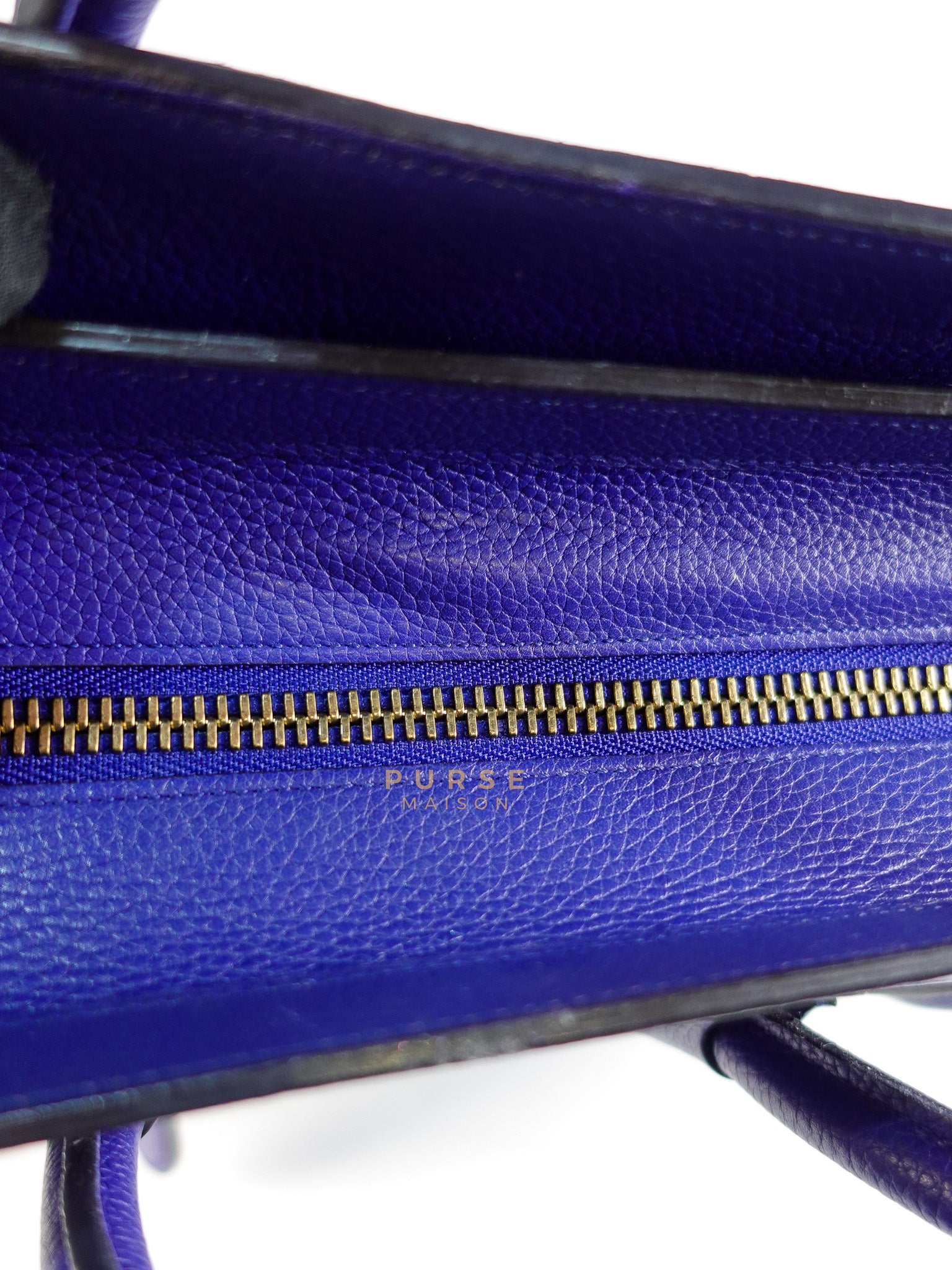 Micro Luggage Tote Bag in Blue Calfskin Leather | Purse Maison Luxury Bags Shop