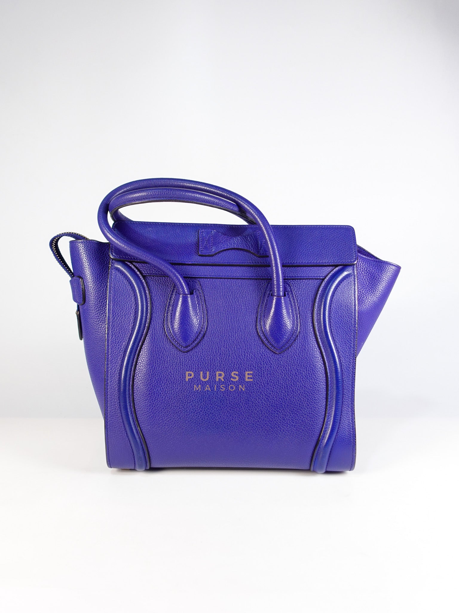 Micro Luggage Tote Bag in Blue Calfskin Leather | Purse Maison Luxury Bags Shop