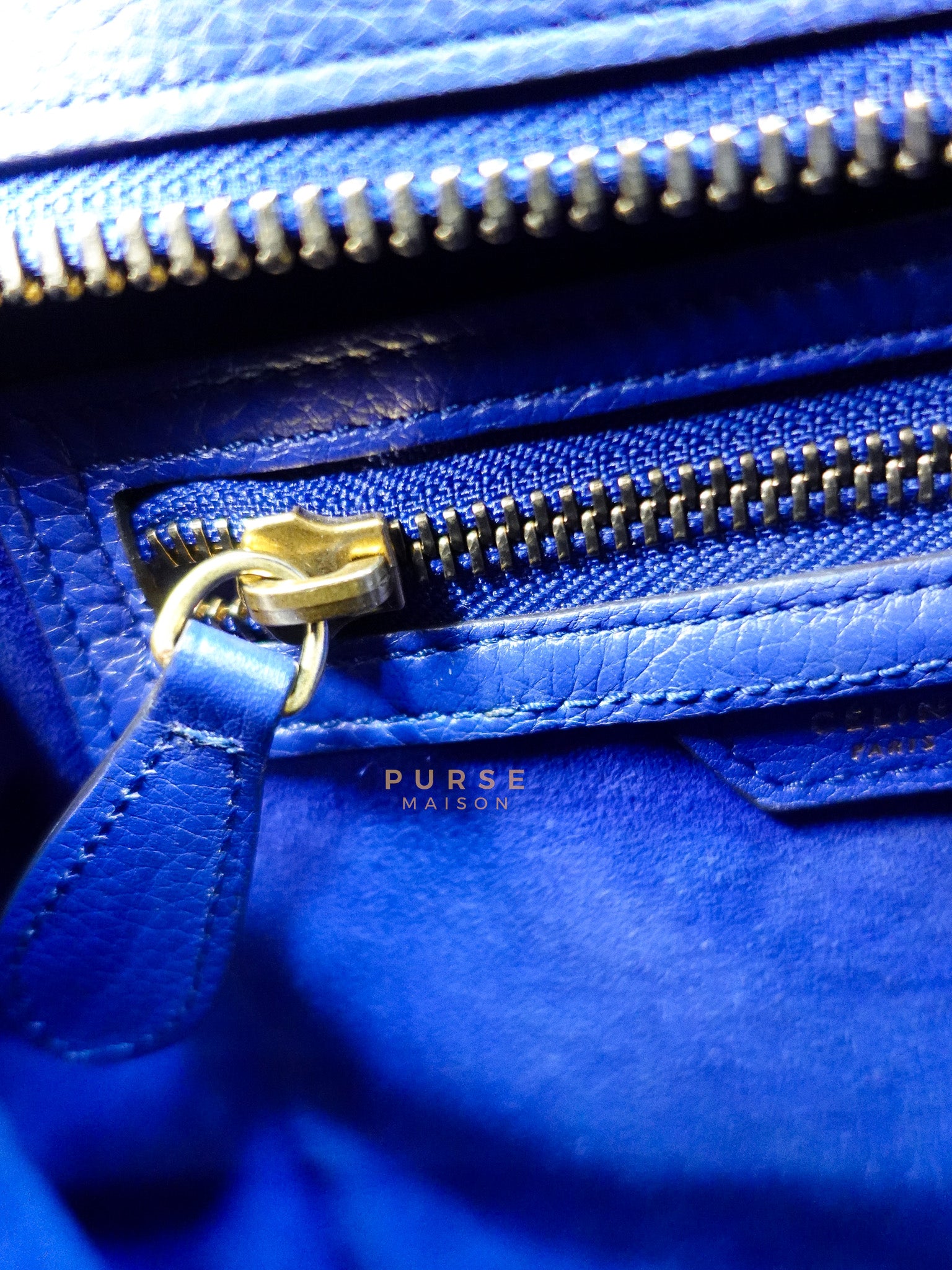 Micro Luggage Tote Bag in Blue Calfskin Leather | Purse Maison Luxury Bags Shop