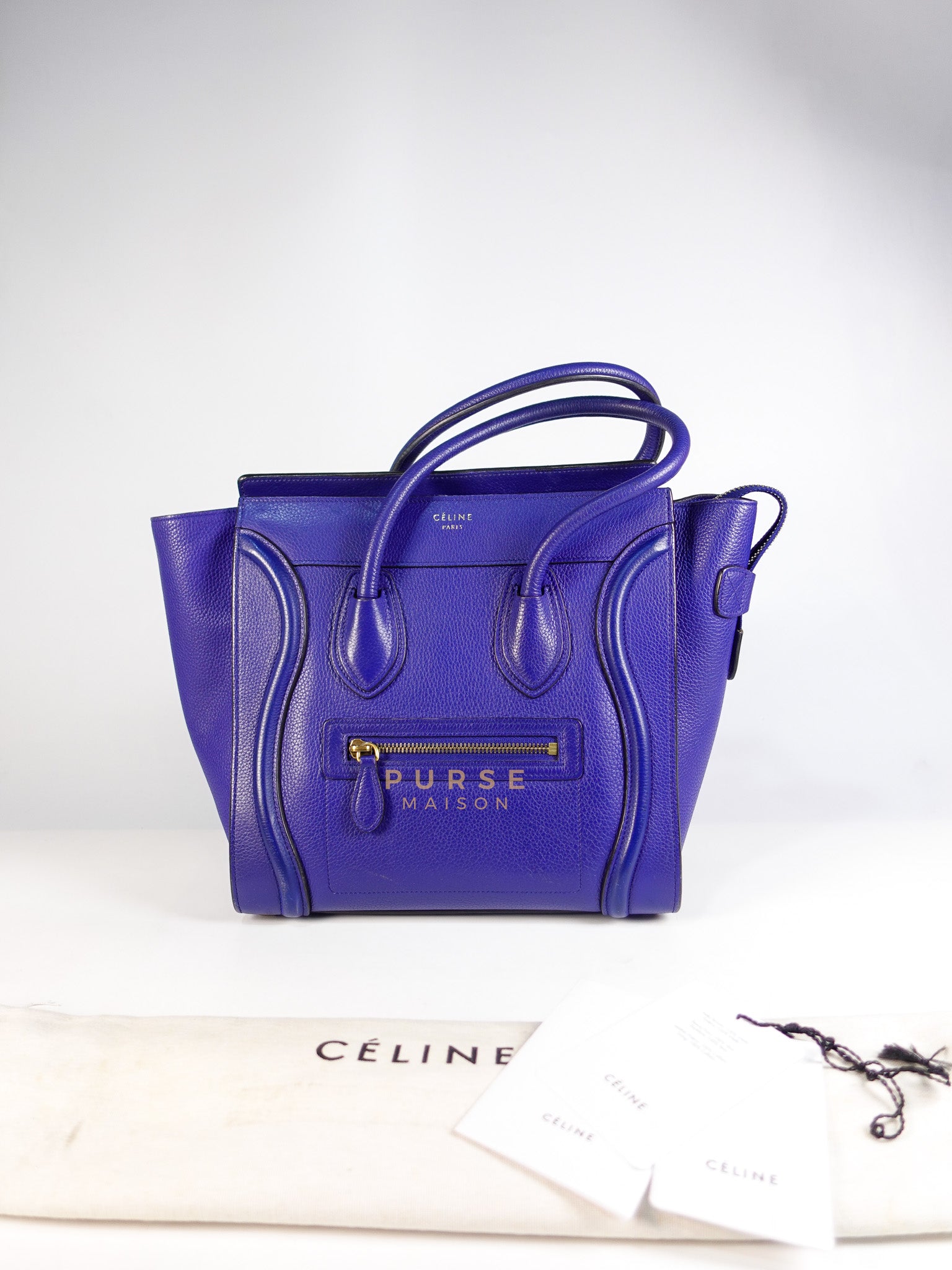 Micro Luggage Tote Bag in Blue Calfskin Leather | Purse Maison Luxury Bags Shop