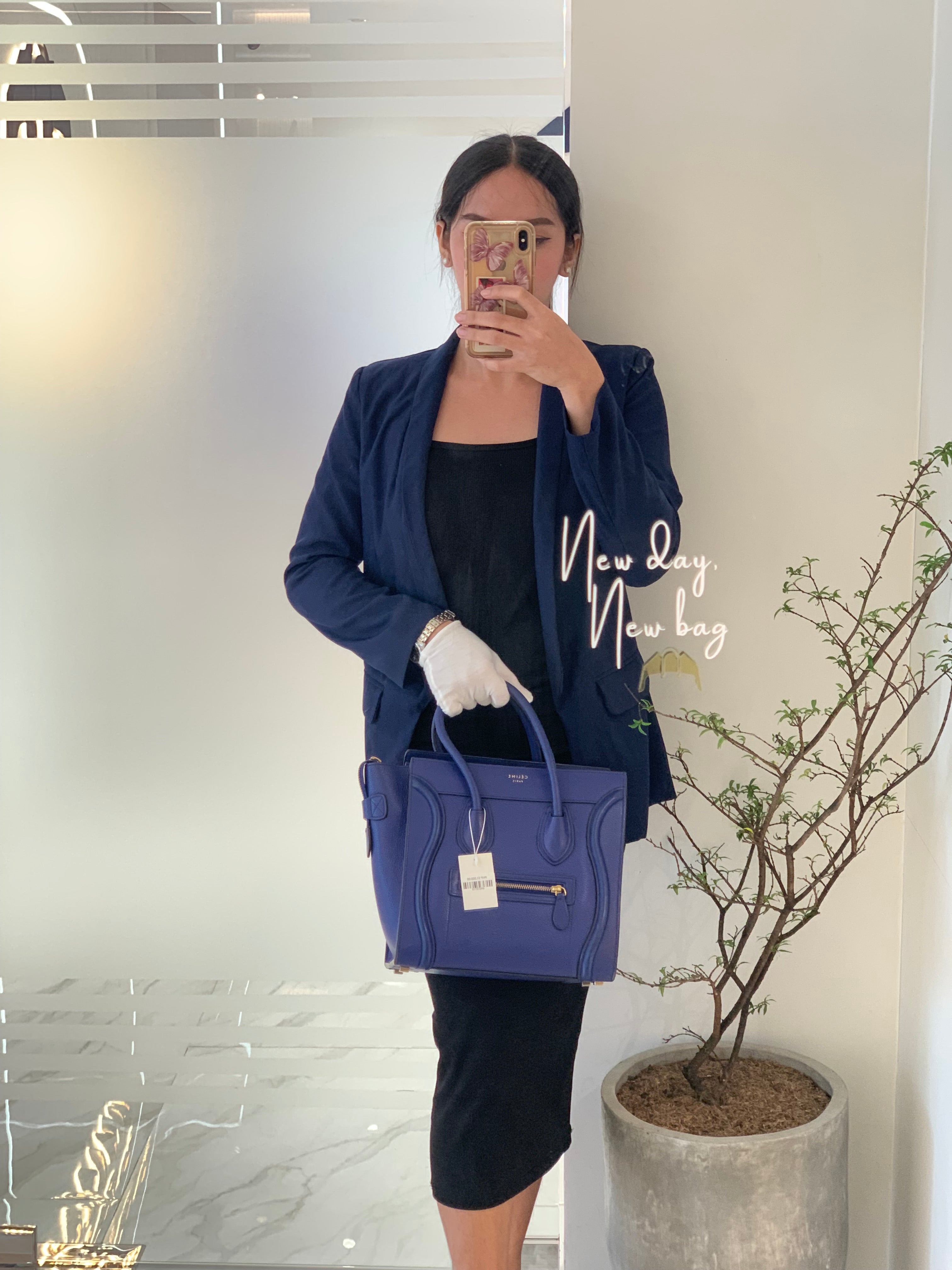 Micro Luggage Tote Bag in Blue Calfskin Leather | Purse Maison Luxury Bags Shop