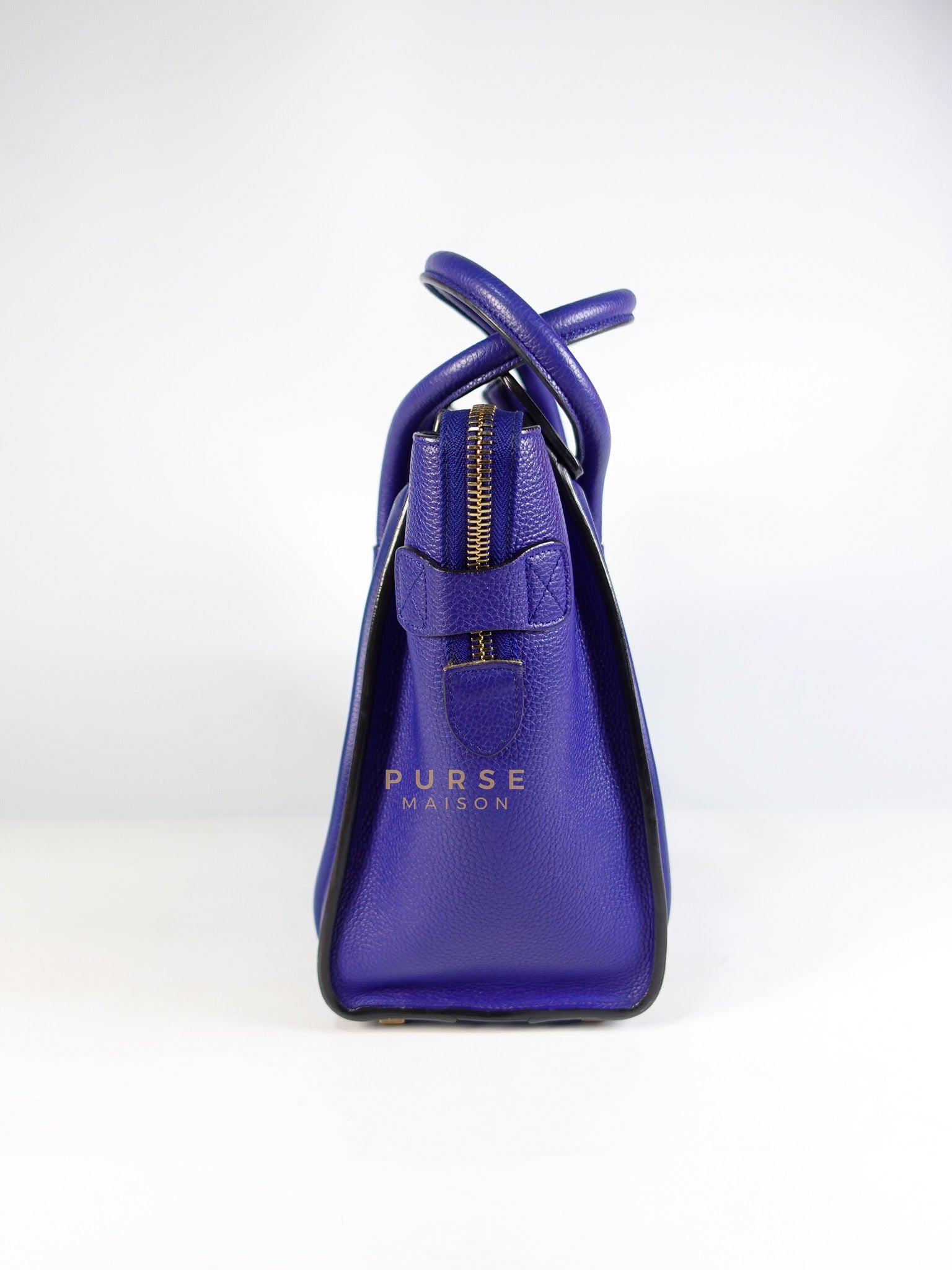Micro Luggage Tote Bag in Blue Calfskin Leather | Purse Maison Luxury Bags Shop