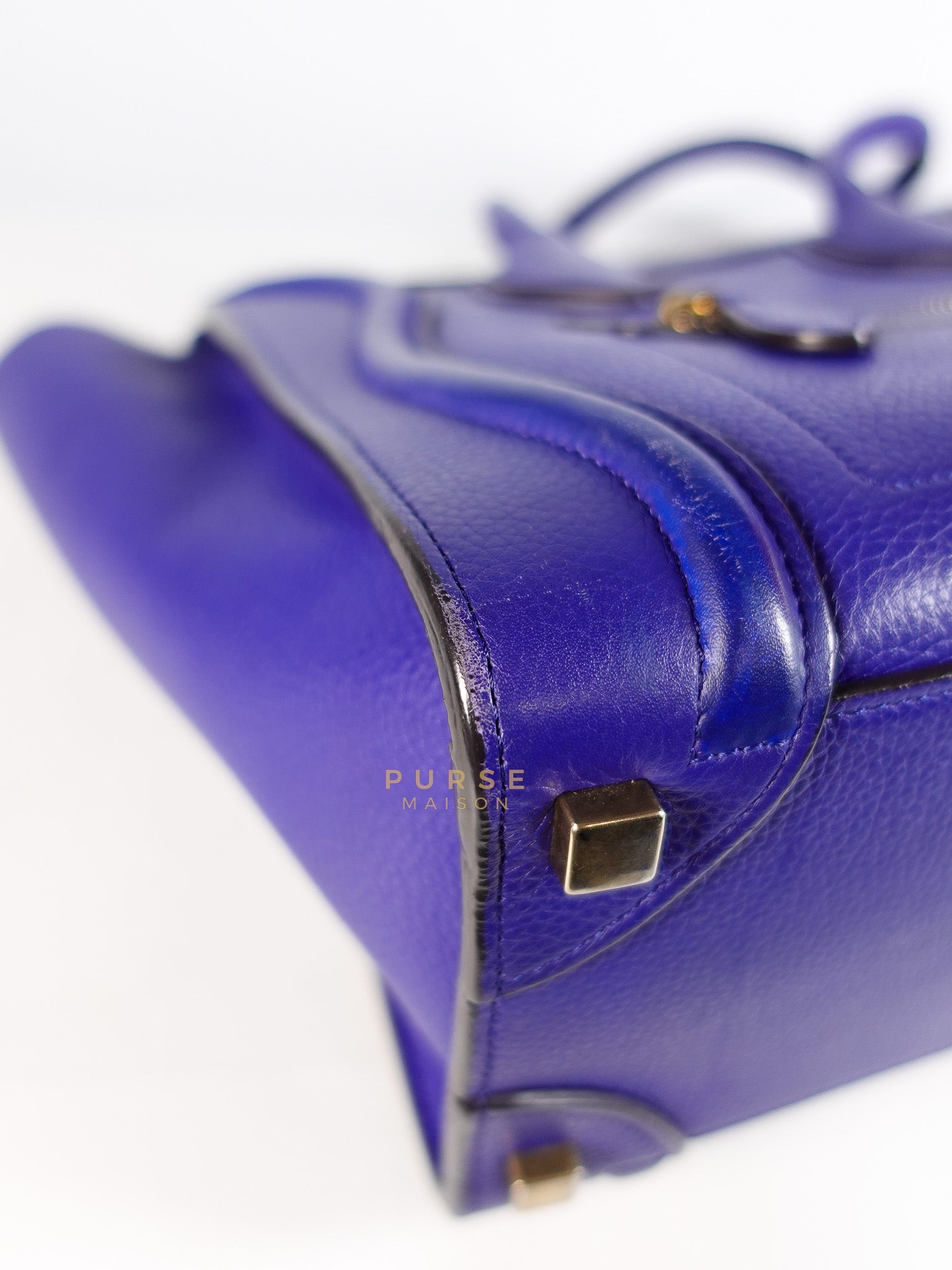 Micro Luggage Tote Bag in Blue Calfskin Leather | Purse Maison Luxury Bags Shop