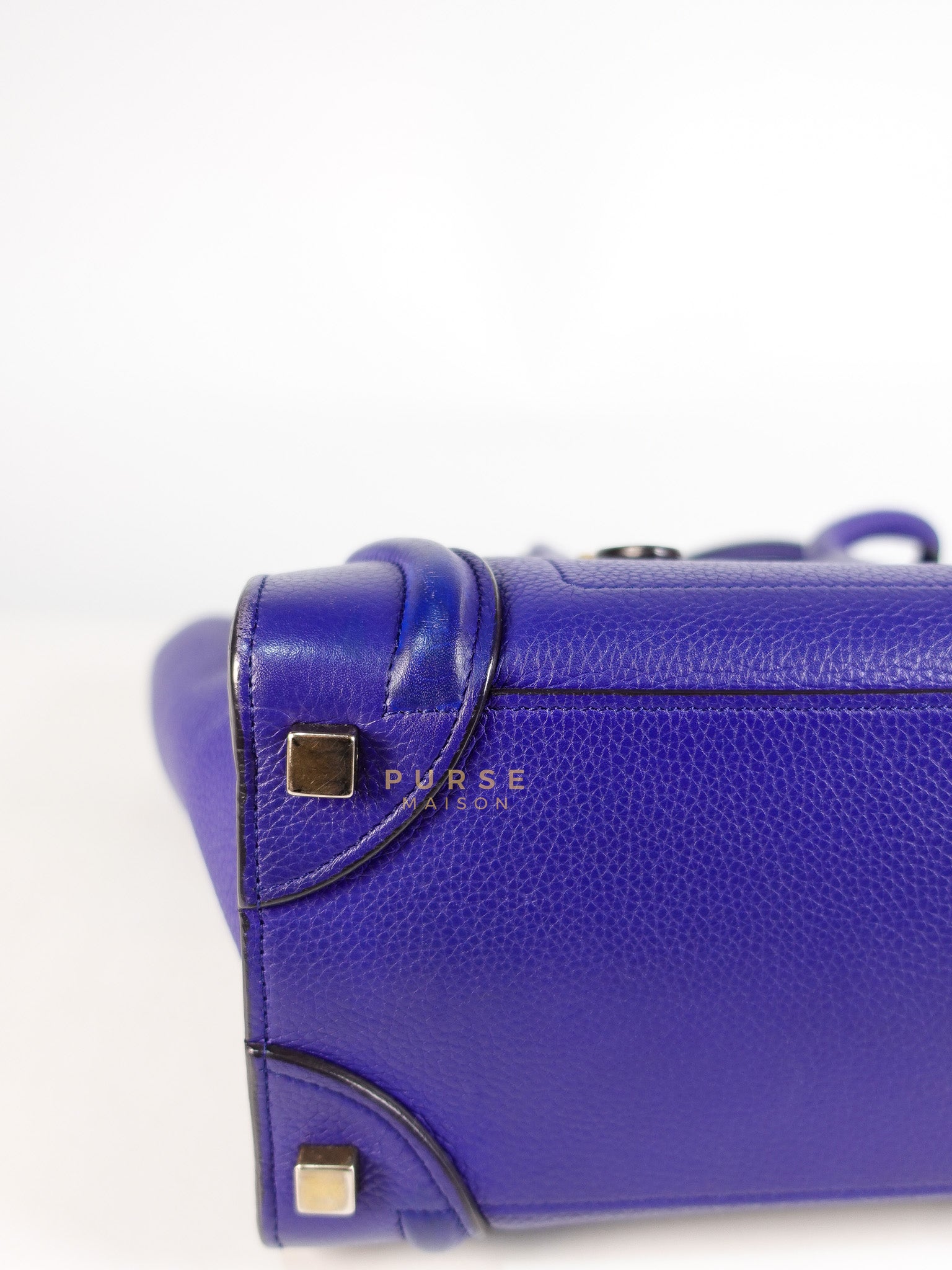 Micro Luggage Tote Bag in Blue Calfskin Leather | Purse Maison Luxury Bags Shop