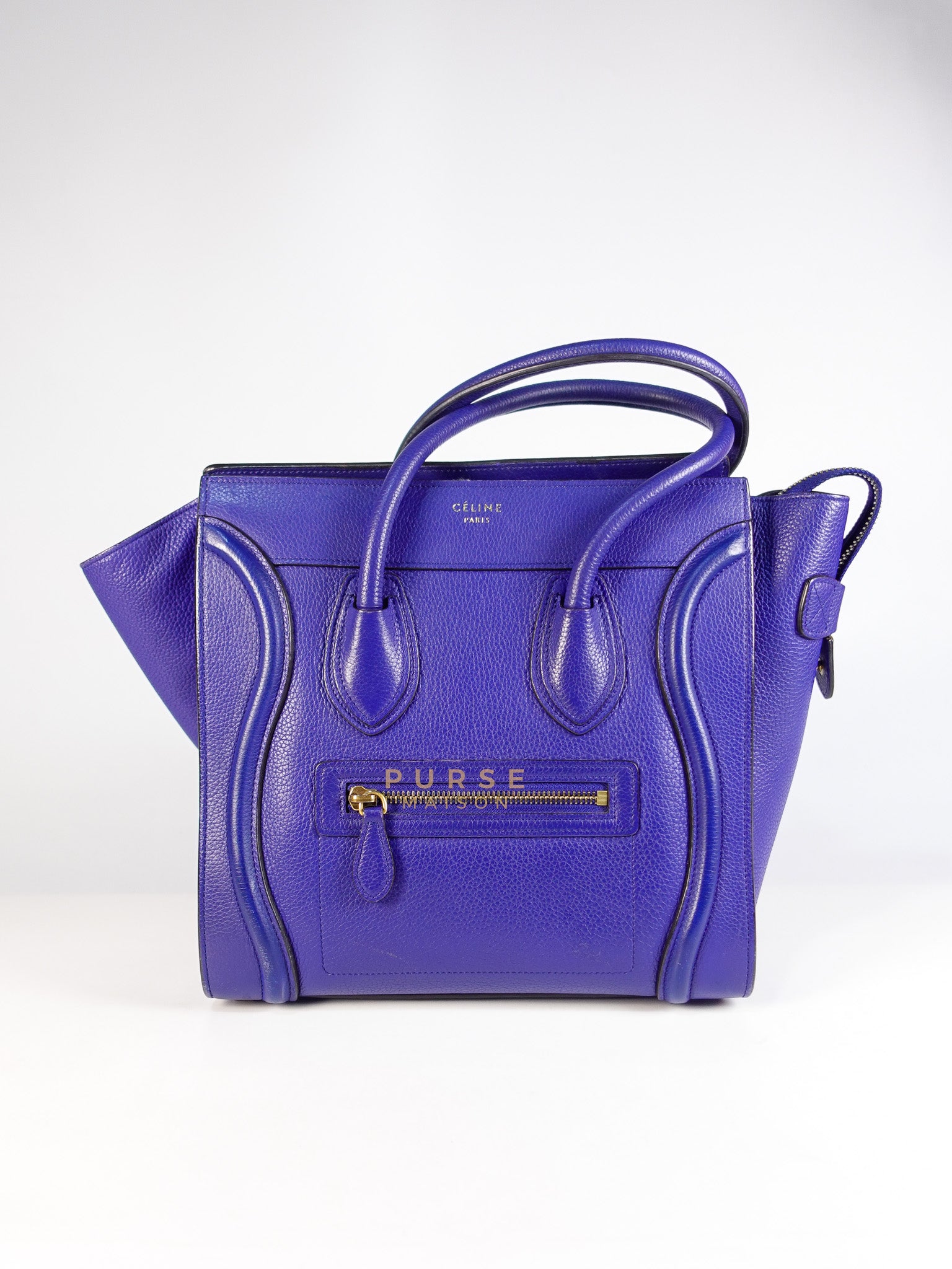 Micro Luggage Tote Bag in Blue Calfskin Leather | Purse Maison Luxury Bags Shop