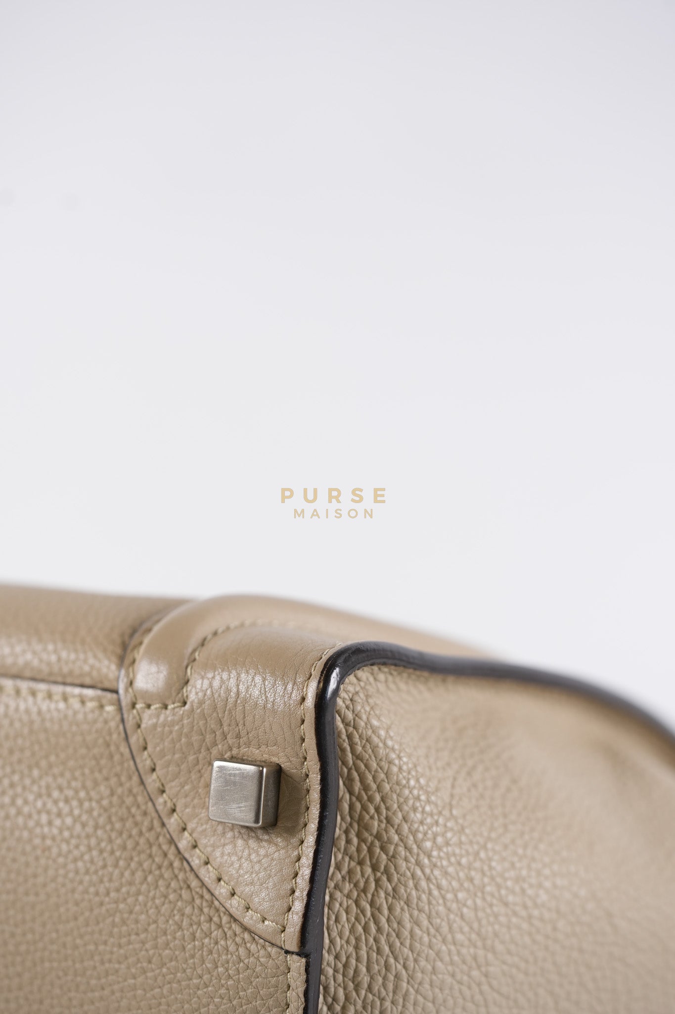 Micro Luggage Tote Bag in Dark Beige Grained Calfskin Leather | Purse Maison Luxury Bags Shop