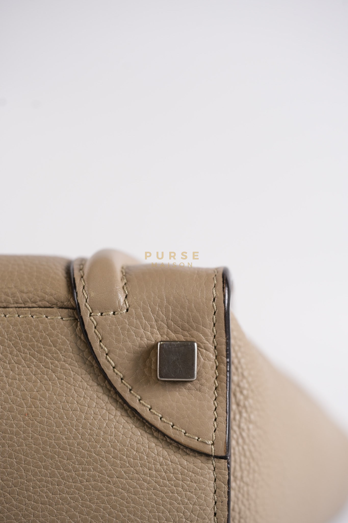 Micro Luggage Tote Bag in Dark Beige Grained Calfskin Leather | Purse Maison Luxury Bags Shop