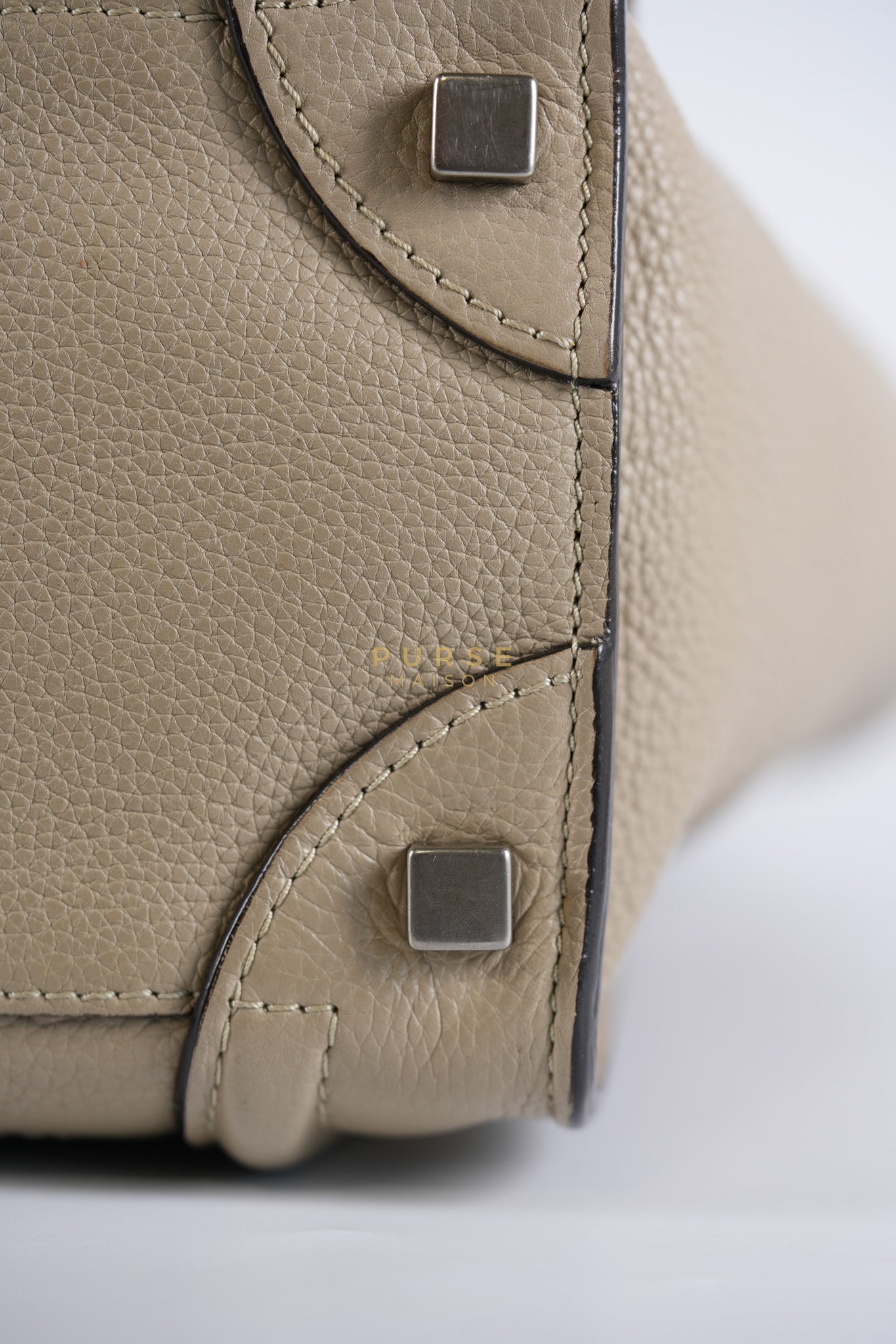 Micro Luggage Tote Bag in Dark Beige Grained Calfskin Leather | Purse Maison Luxury Bags Shop