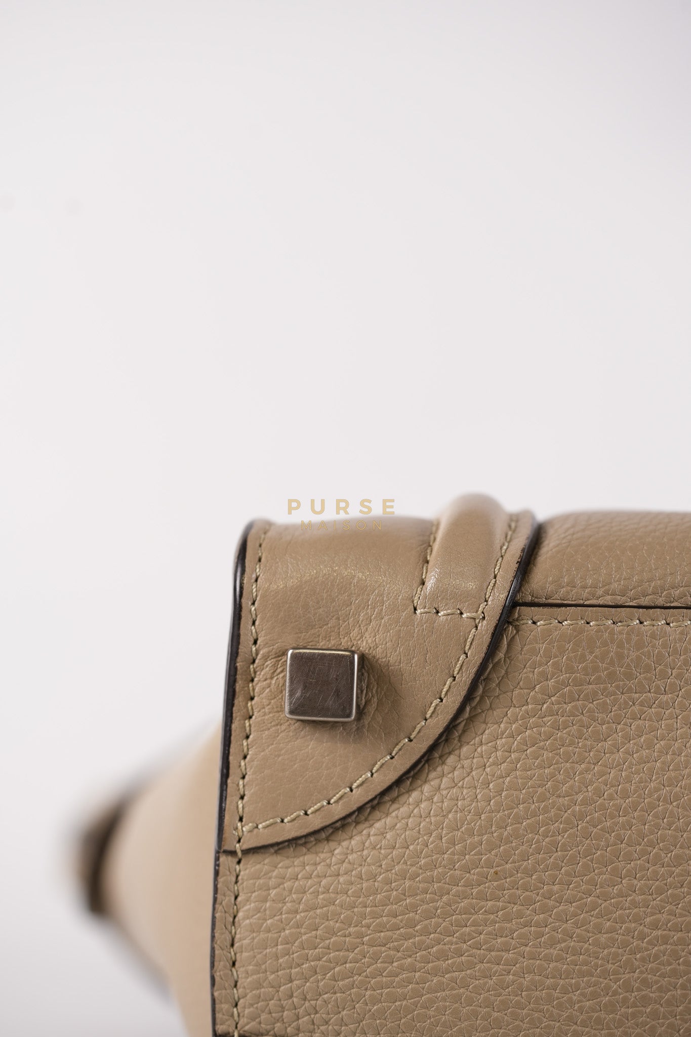 Micro Luggage Tote Bag in Dark Beige Grained Calfskin Leather | Purse Maison Luxury Bags Shop