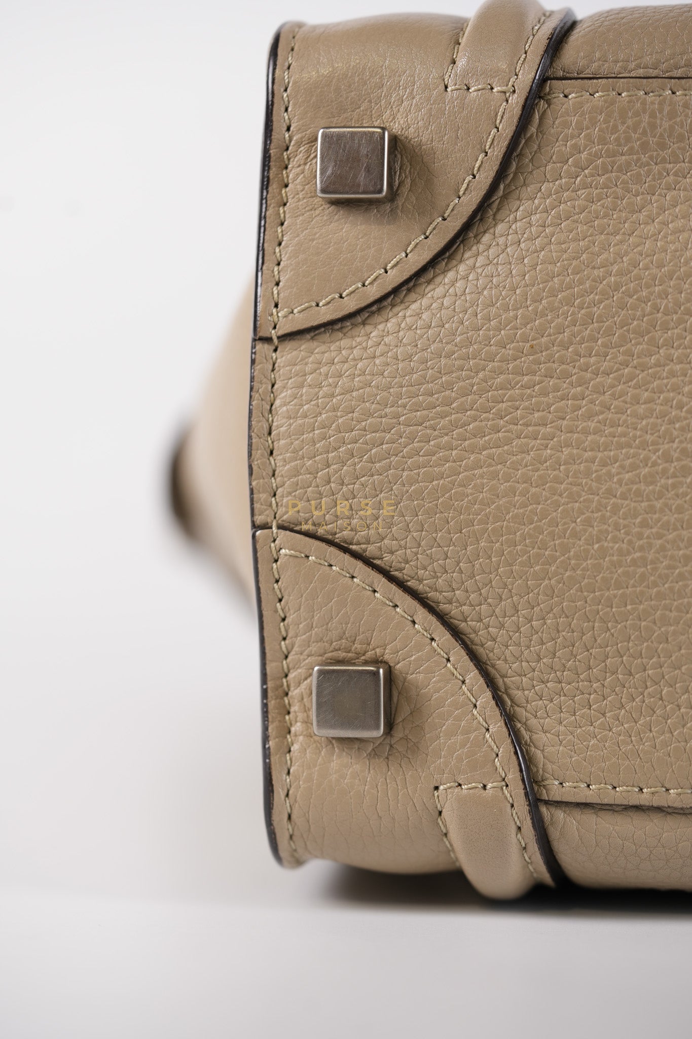 Micro Luggage Tote Bag in Dark Beige Grained Calfskin Leather | Purse Maison Luxury Bags Shop