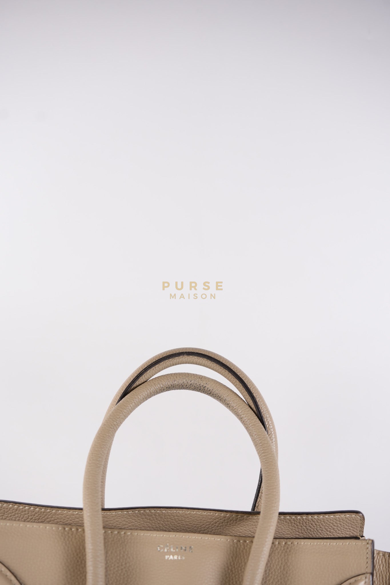 Micro Luggage Tote Bag in Dark Beige Grained Calfskin Leather | Purse Maison Luxury Bags Shop