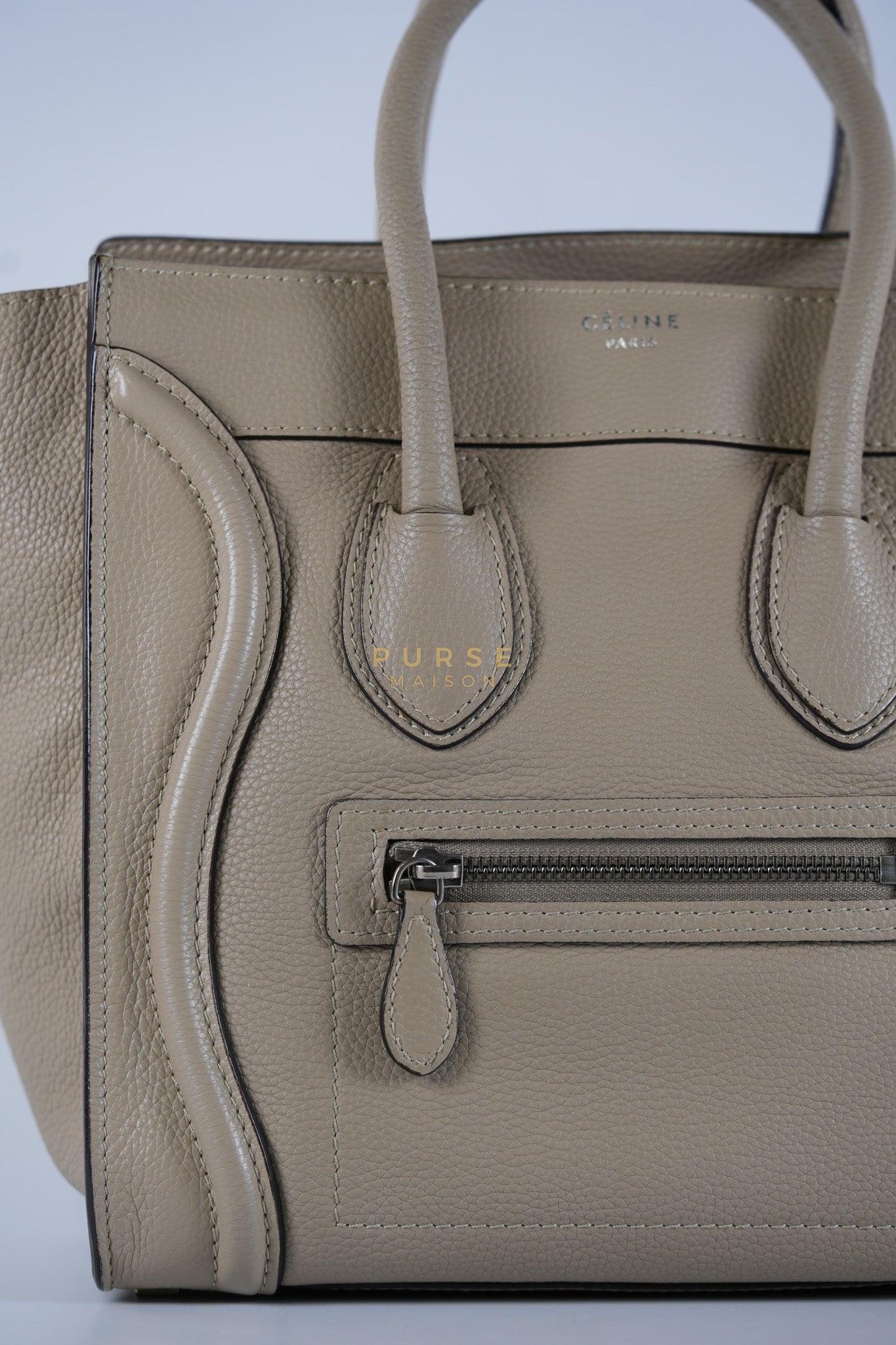 Micro Luggage Tote Bag in Dark Beige Grained Calfskin Leather | Purse Maison Luxury Bags Shop