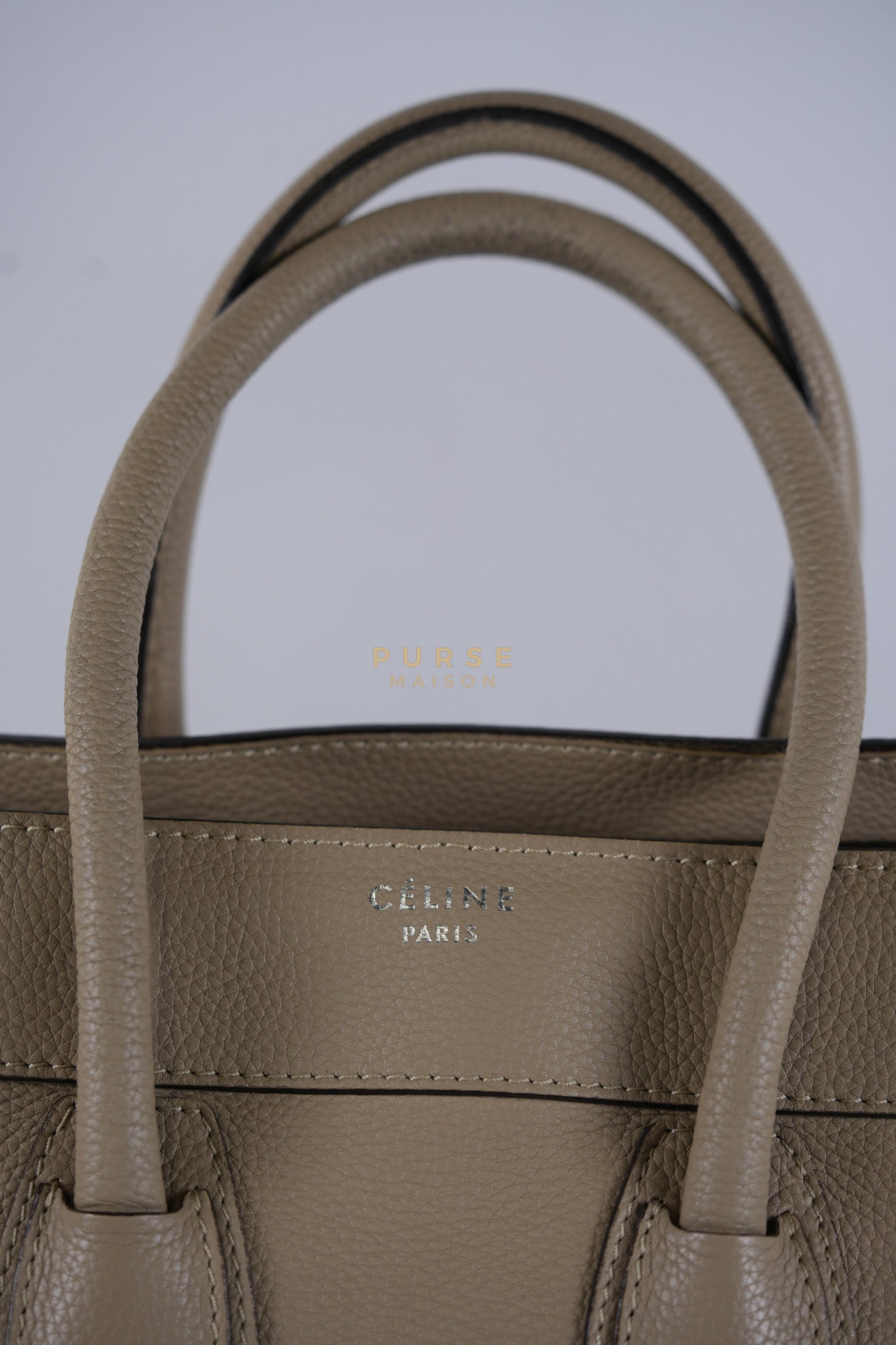 Micro Luggage Tote Bag in Dark Beige Grained Calfskin Leather | Purse Maison Luxury Bags Shop