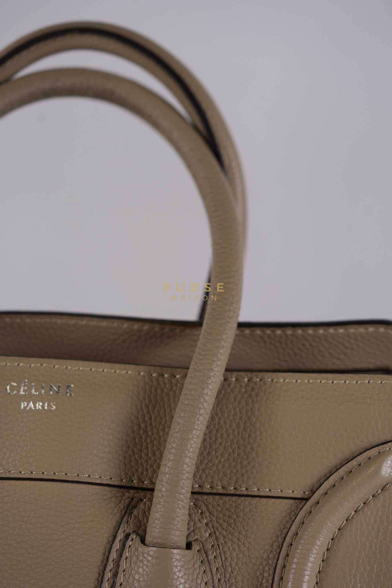 Micro Luggage Tote Bag in Dark Beige Grained Calfskin Leather | Purse Maison Luxury Bags Shop