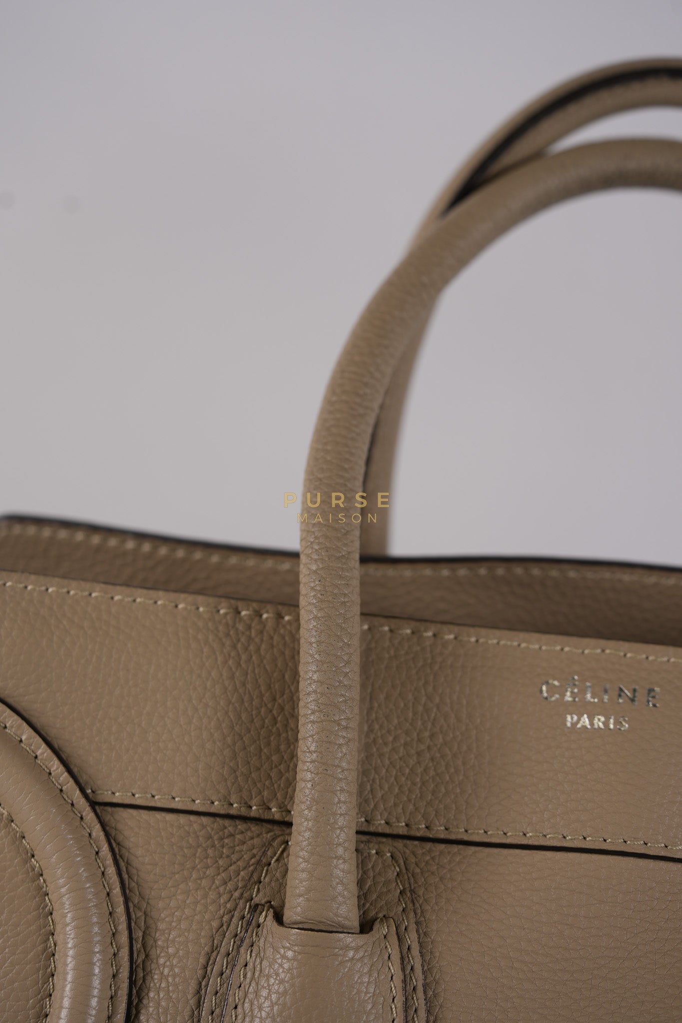 Micro Luggage Tote Bag in Dark Beige Grained Calfskin Leather | Purse Maison Luxury Bags Shop