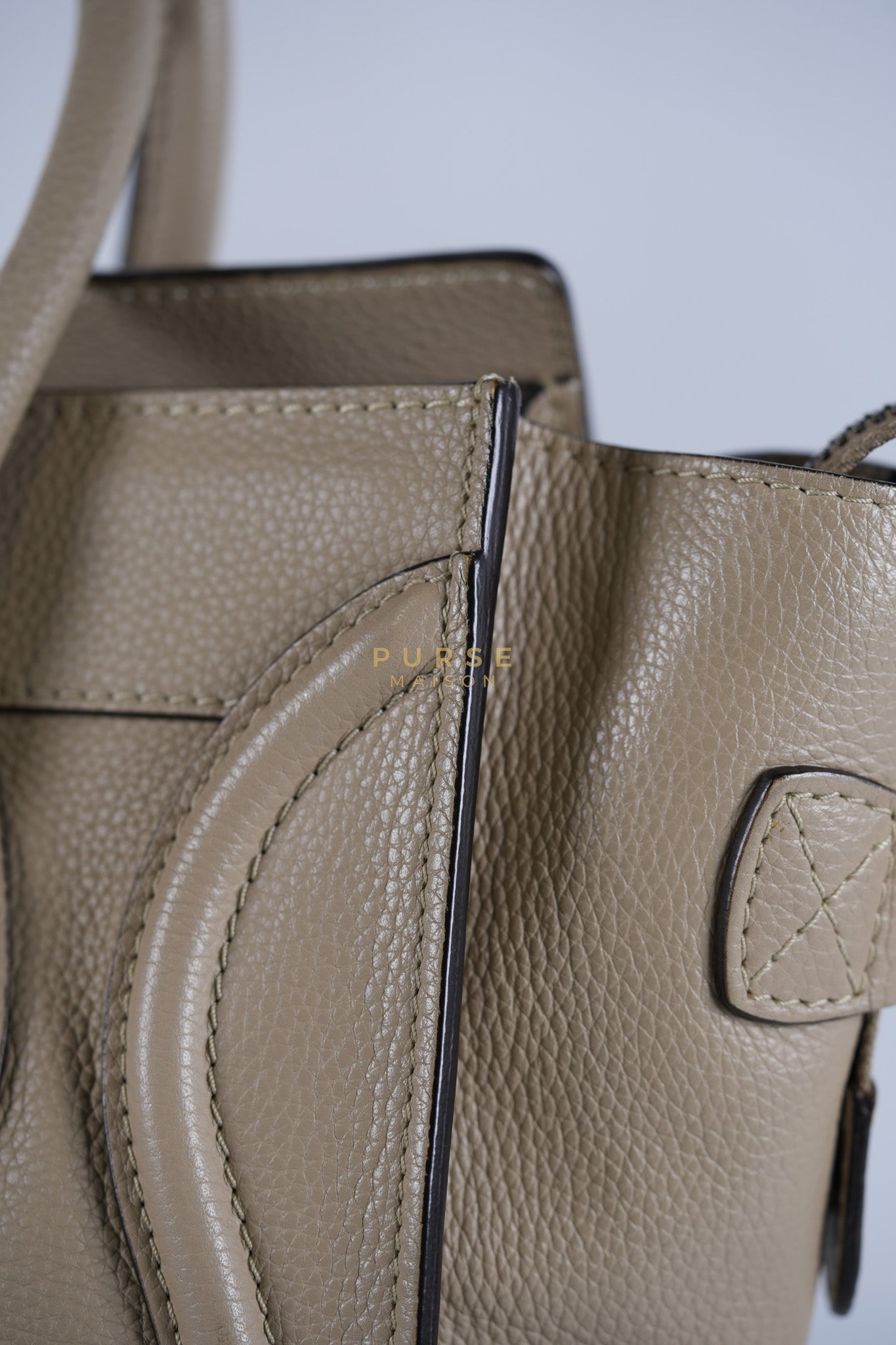 Micro Luggage Tote Bag in Dark Beige Grained Calfskin Leather | Purse Maison Luxury Bags Shop