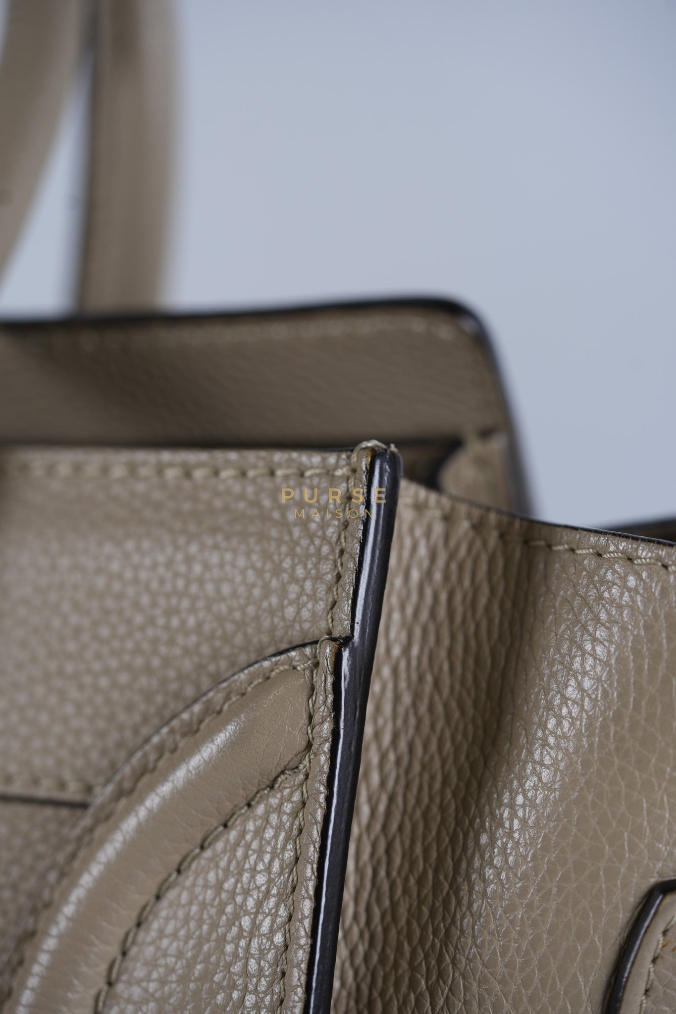 Micro Luggage Tote Bag in Dark Beige Grained Calfskin Leather | Purse Maison Luxury Bags Shop