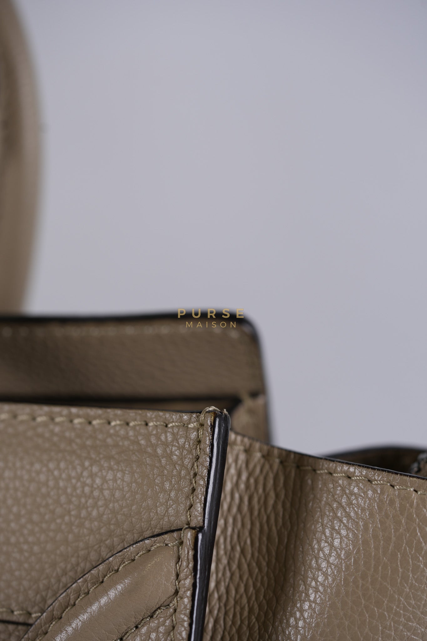 Micro Luggage Tote Bag in Dark Beige Grained Calfskin Leather | Purse Maison Luxury Bags Shop