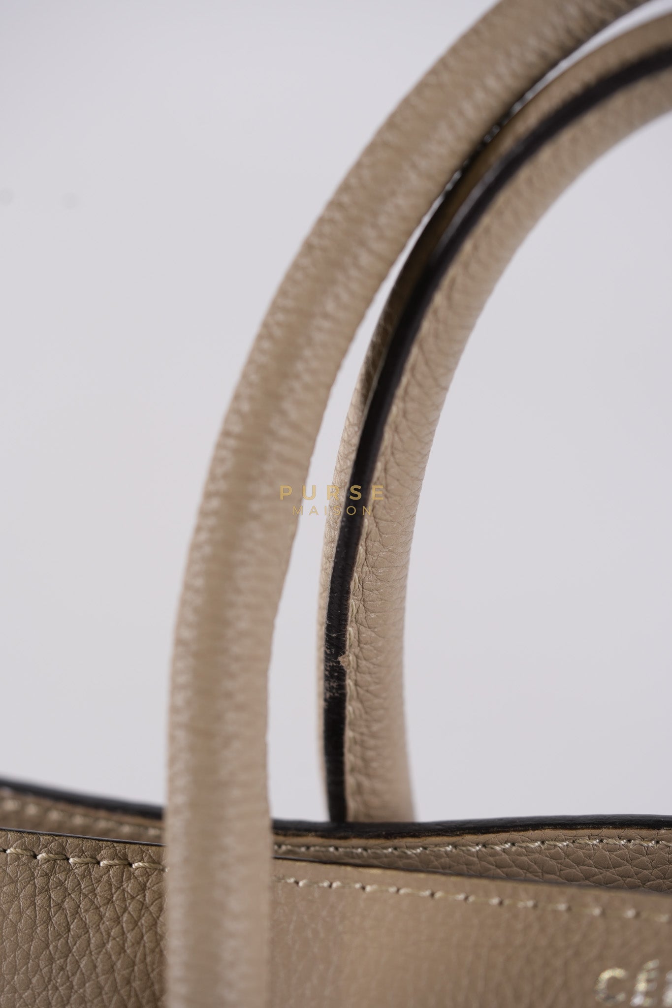 Micro Luggage Tote Bag in Dark Beige Grained Calfskin Leather | Purse Maison Luxury Bags Shop