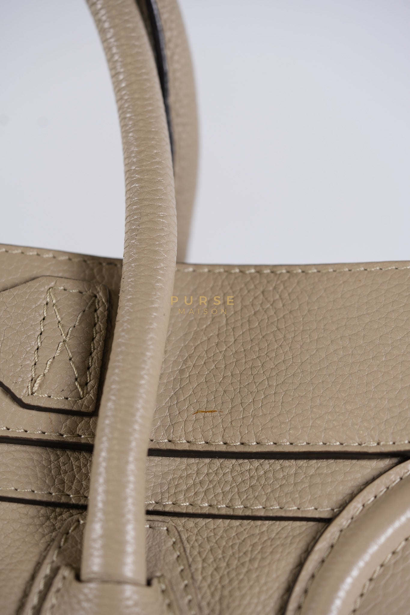 Micro Luggage Tote Bag in Dark Beige Grained Calfskin Leather | Purse Maison Luxury Bags Shop