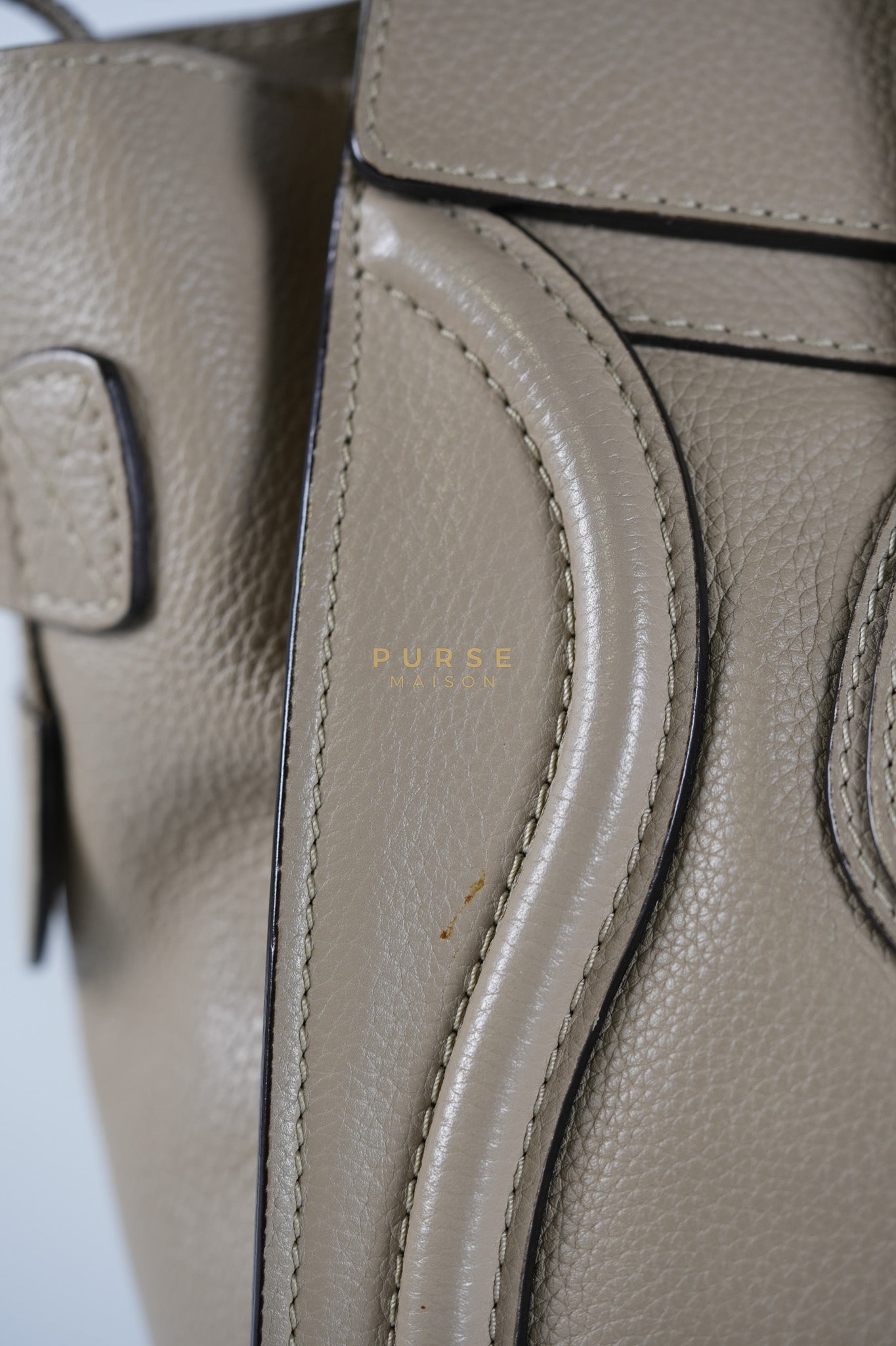 Micro Luggage Tote Bag in Dark Beige Grained Calfskin Leather | Purse Maison Luxury Bags Shop