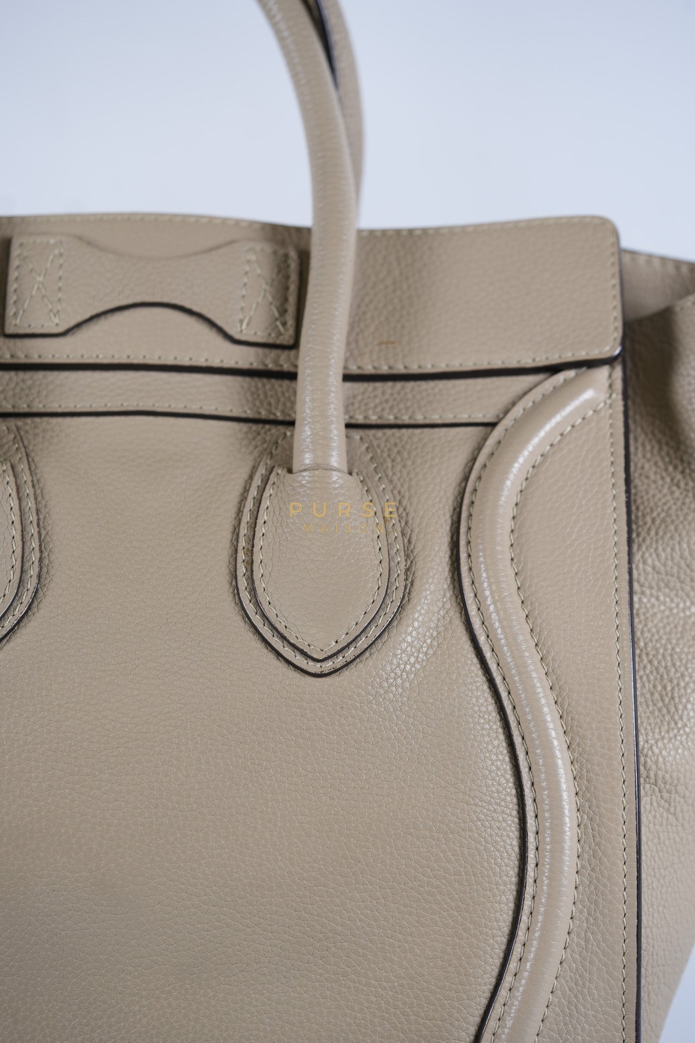 Micro Luggage Tote Bag in Dark Beige Grained Calfskin Leather | Purse Maison Luxury Bags Shop
