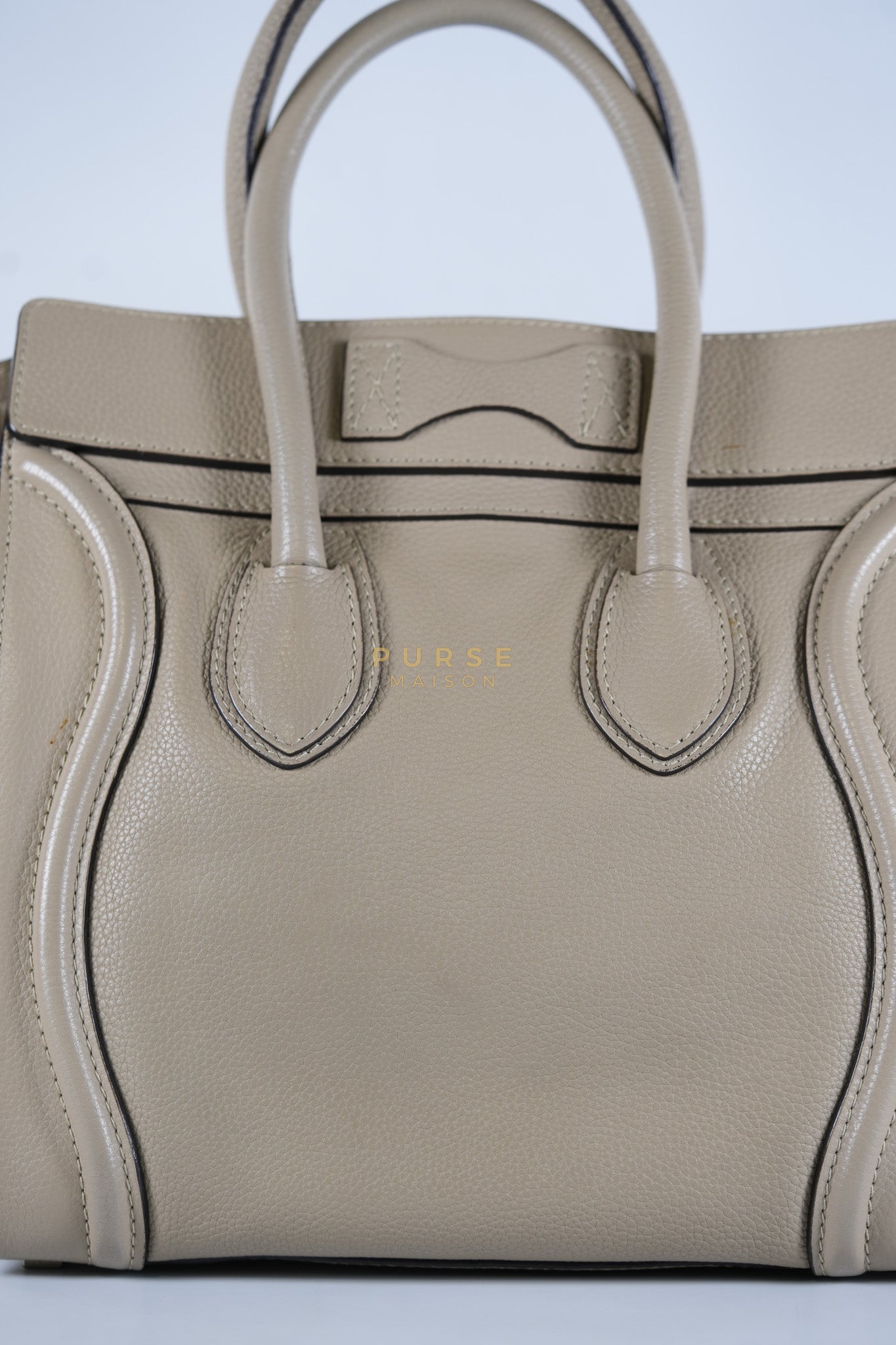 Micro Luggage Tote Bag in Dark Beige Grained Calfskin Leather | Purse Maison Luxury Bags Shop