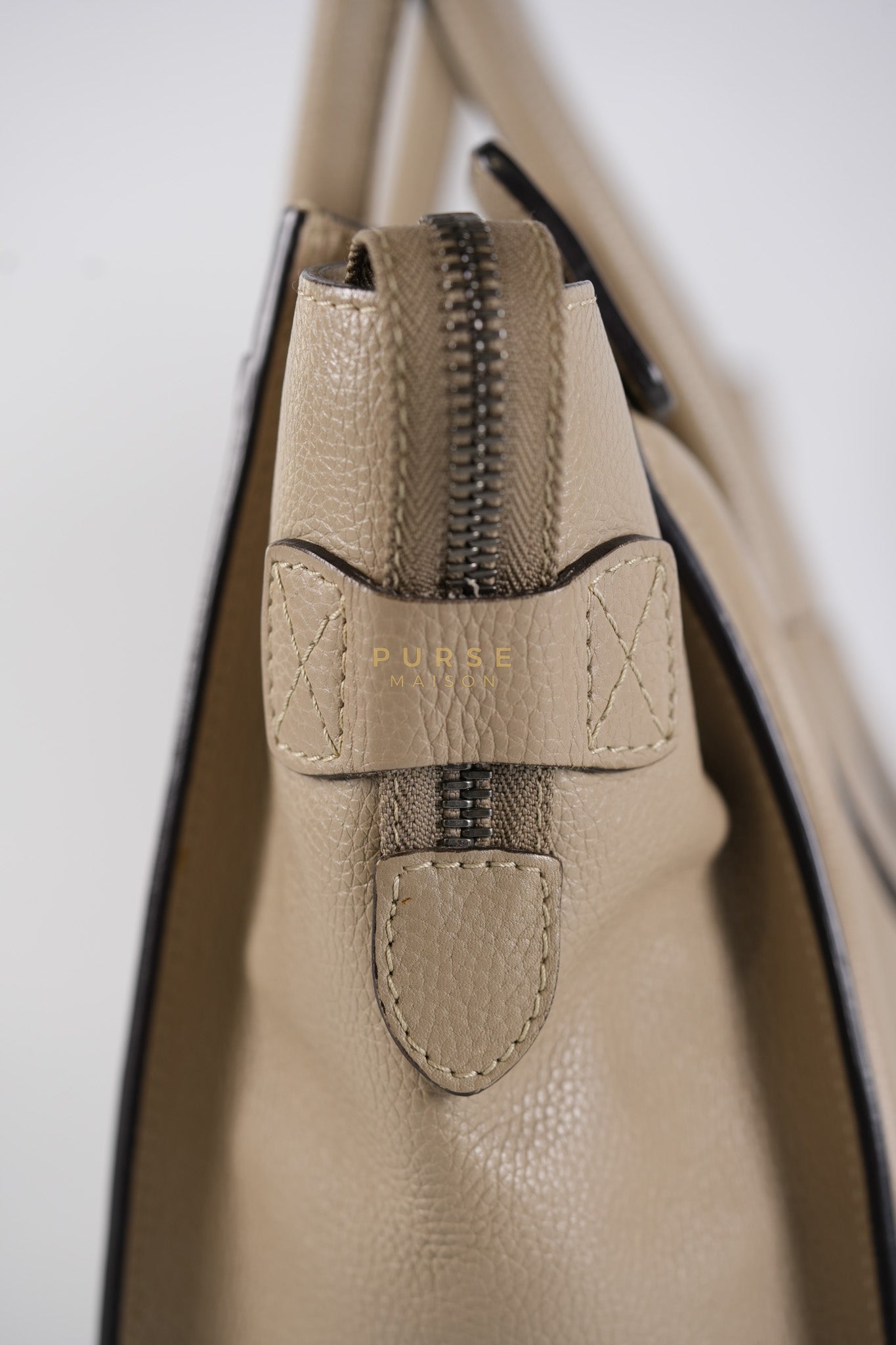 Micro Luggage Tote Bag in Dark Beige Grained Calfskin Leather | Purse Maison Luxury Bags Shop