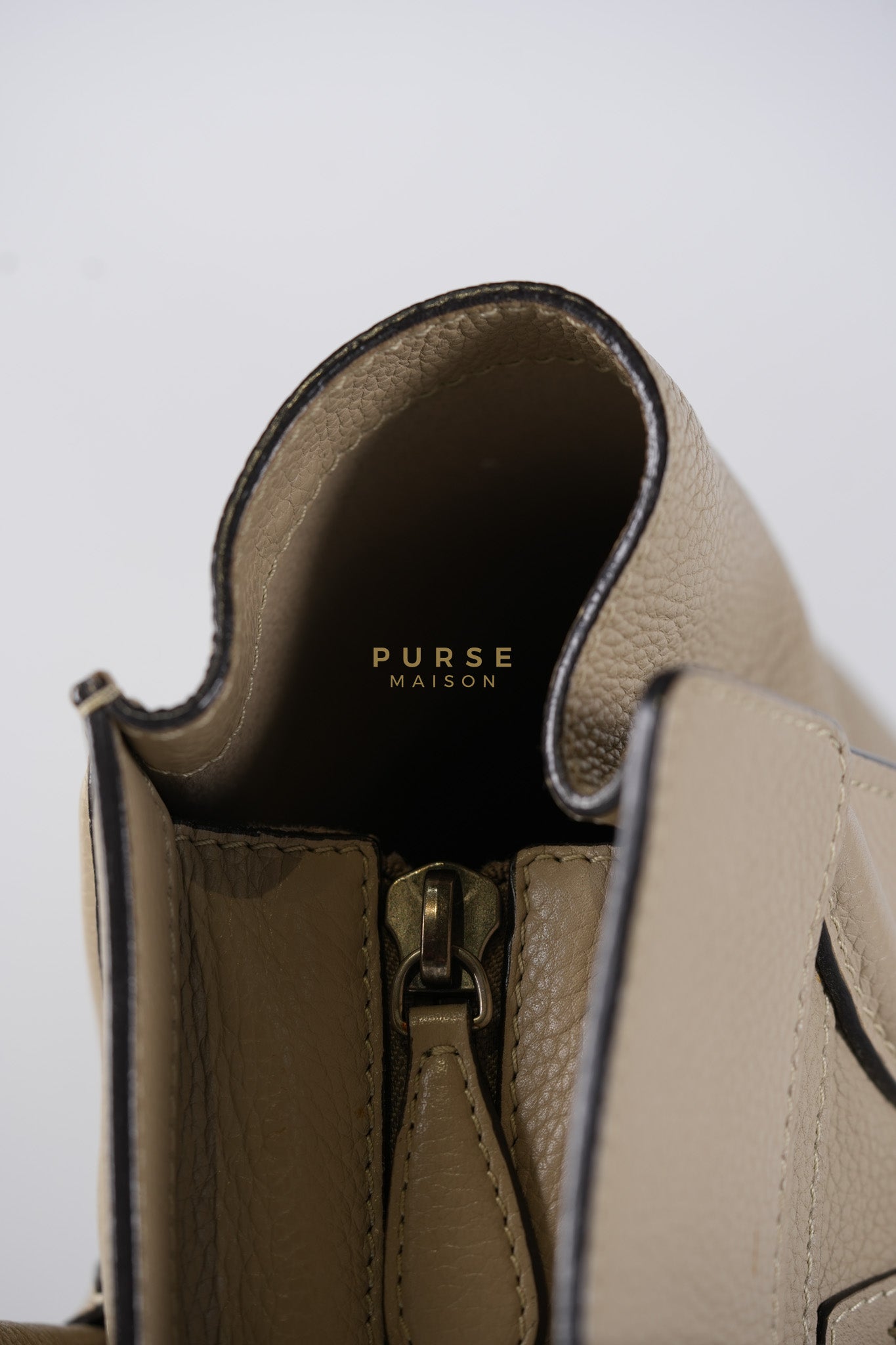 Micro Luggage Tote Bag in Dark Beige Grained Calfskin Leather | Purse Maison Luxury Bags Shop