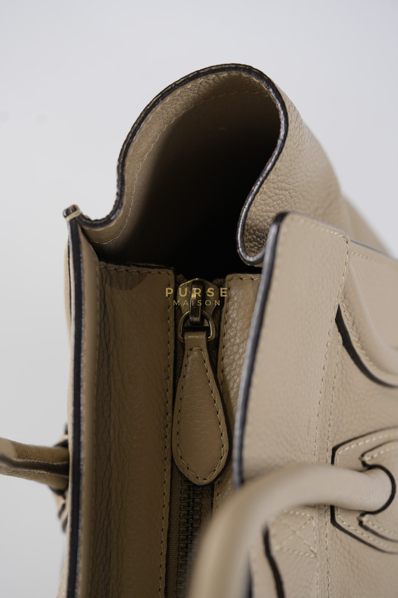 Micro Luggage Tote Bag in Dark Beige Grained Calfskin Leather | Purse Maison Luxury Bags Shop