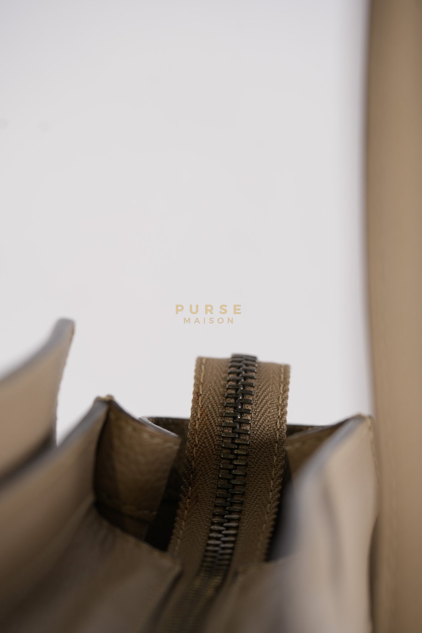 Micro Luggage Tote Bag in Dark Beige Grained Calfskin Leather | Purse Maison Luxury Bags Shop