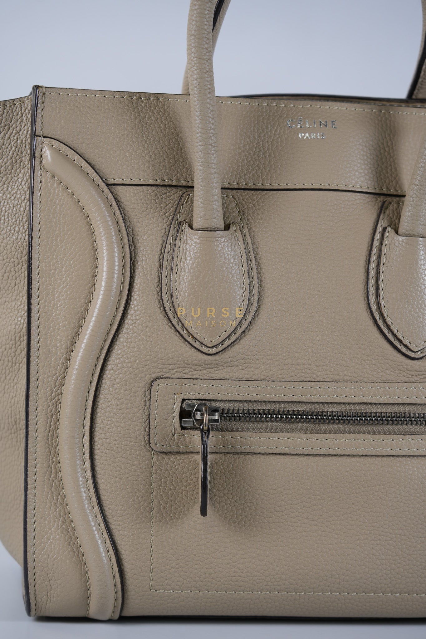 Micro Luggage Tote Bag in Dark Beige Grained Calfskin Leather | Purse Maison Luxury Bags Shop