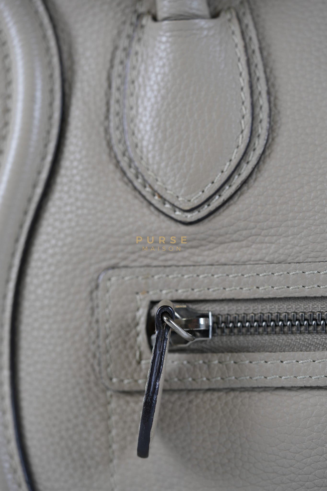 Micro Luggage Tote Bag in Dark Beige Grained Calfskin Leather | Purse Maison Luxury Bags Shop