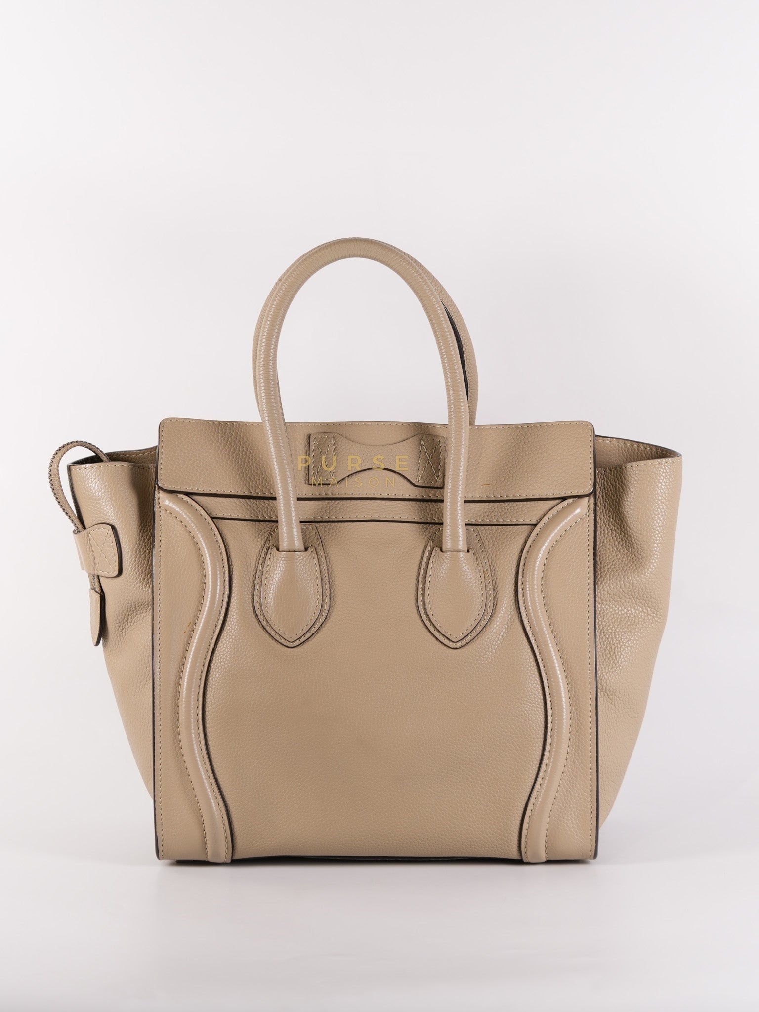 Micro Luggage Tote Bag in Dark Beige Grained Calfskin Leather | Purse Maison Luxury Bags Shop